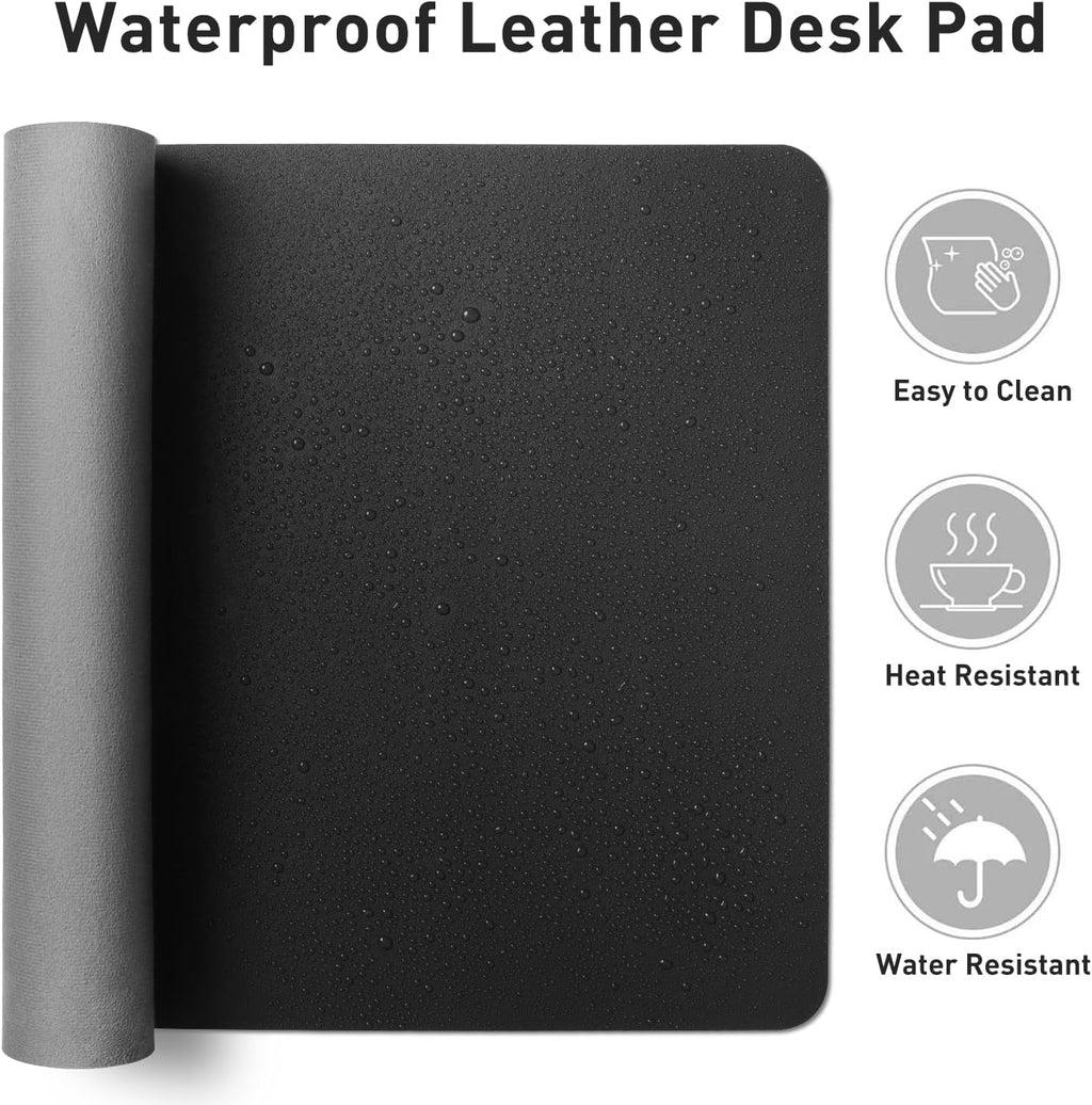 Non-Slip Waterproof PU Leather Desk Pad Protector for Mouse, Writing Desk, Office, Home, Laptop Blotter, 23.6" x 13.7", Black - view 6