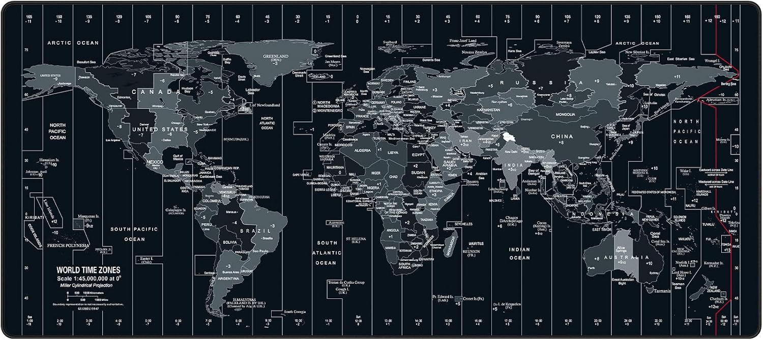 Large mouse pad 35.4x15.7 inch world map - XXL gaming desk mat with non-slip rubber base, stitched edges | keyboard and mouse pad for gaming/office | portable desk pad - view 2