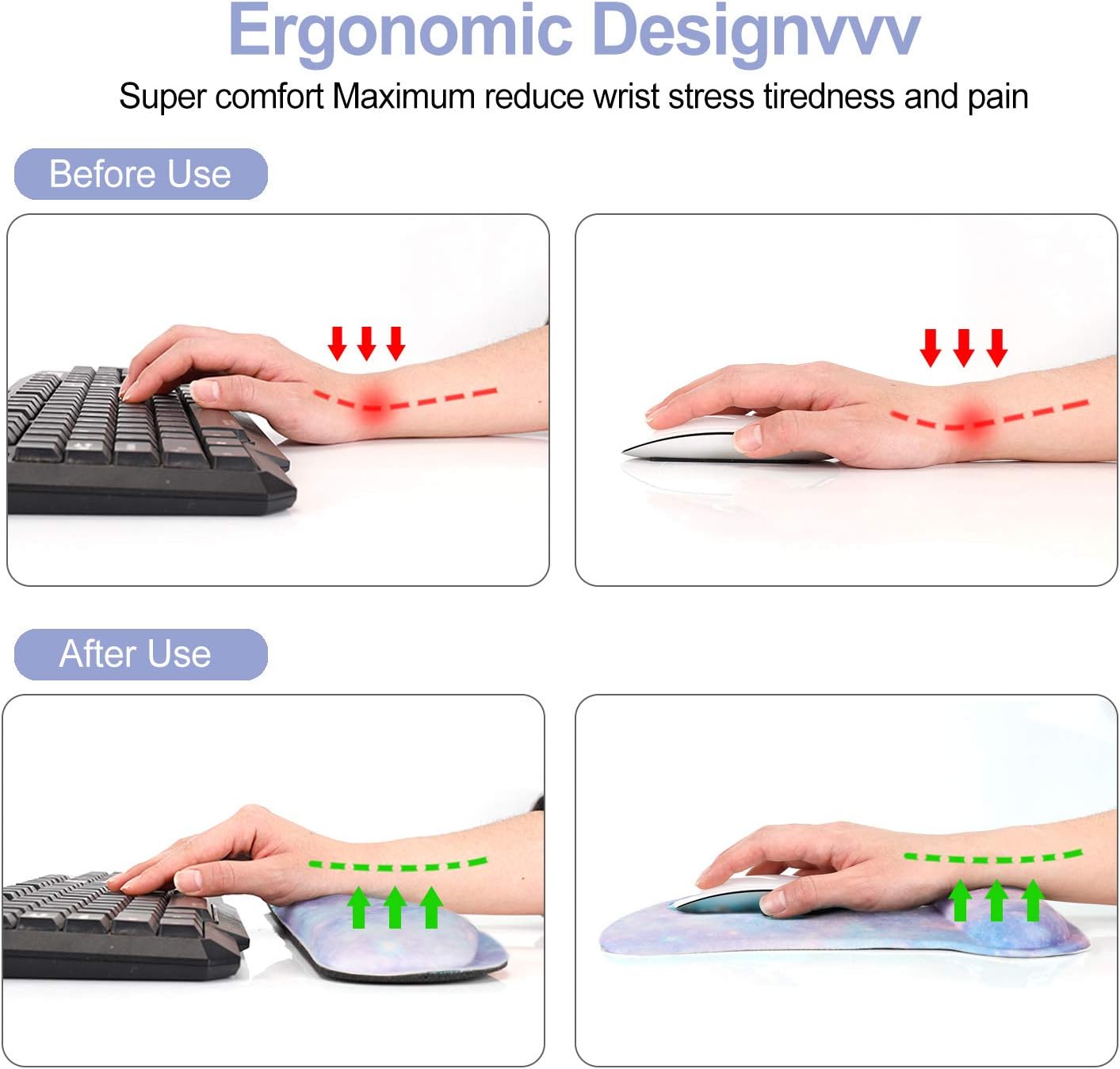 Keyboard Wrist Rest Mouse Pad Support, Gel Ergonomic Mouse Pads for Computer Laptop PC, Comfortable Durable Mousepad Keyboard Wrist Rests for Easy Typing Pain Relief, Romantic Starry Night Sky - view 5