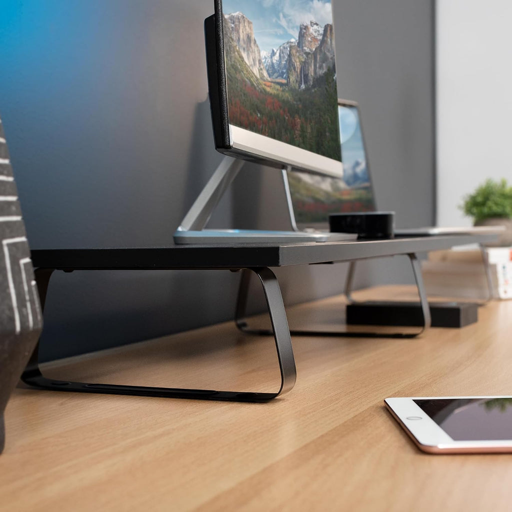 39 inch Extra Long Monitor Stand, Wood & Steel Desktop Riser, Dual Screen, TV, Keyboard, Laptop, Ergonomic Desk and Tabletop Organizer, Black, STAND-V000DL - view 4