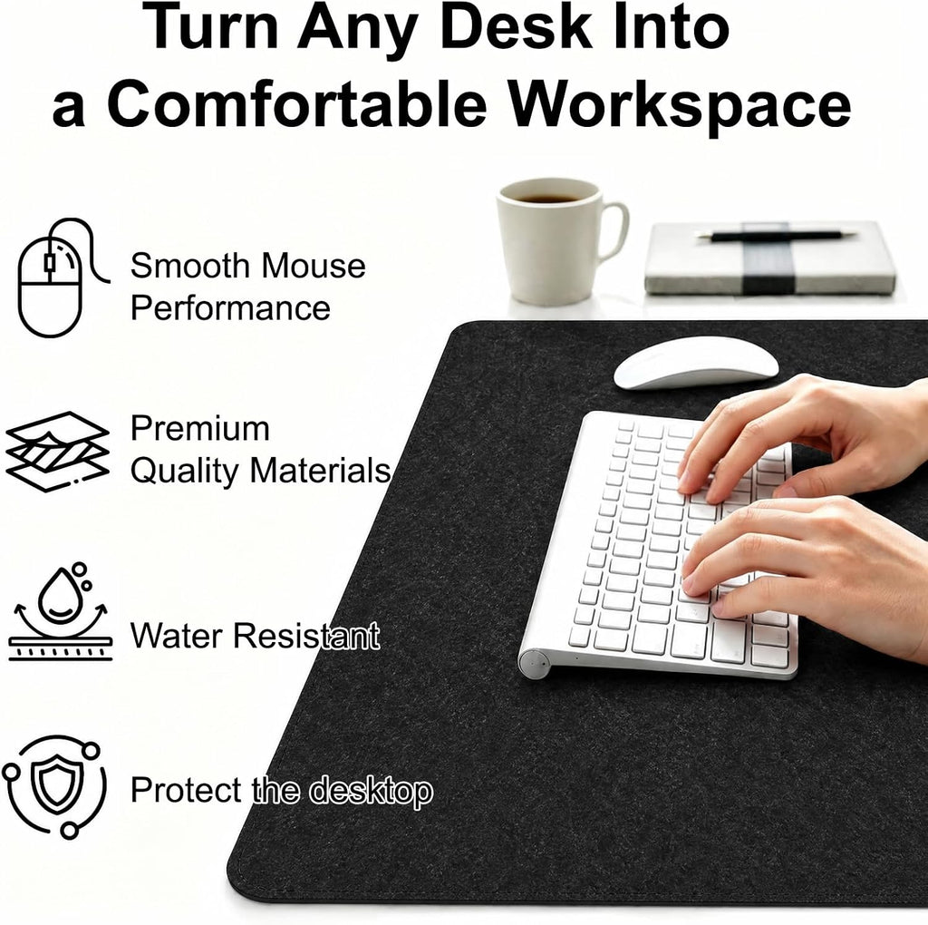 Large Felt Desk Mat for Keyboard and Mouse，Computer Desk Pad Protector | 35×12in Black，Non-Slip Extended Mousepad Soft Desktop Mat Cover，for Home Office Workspace Accessories - view 4