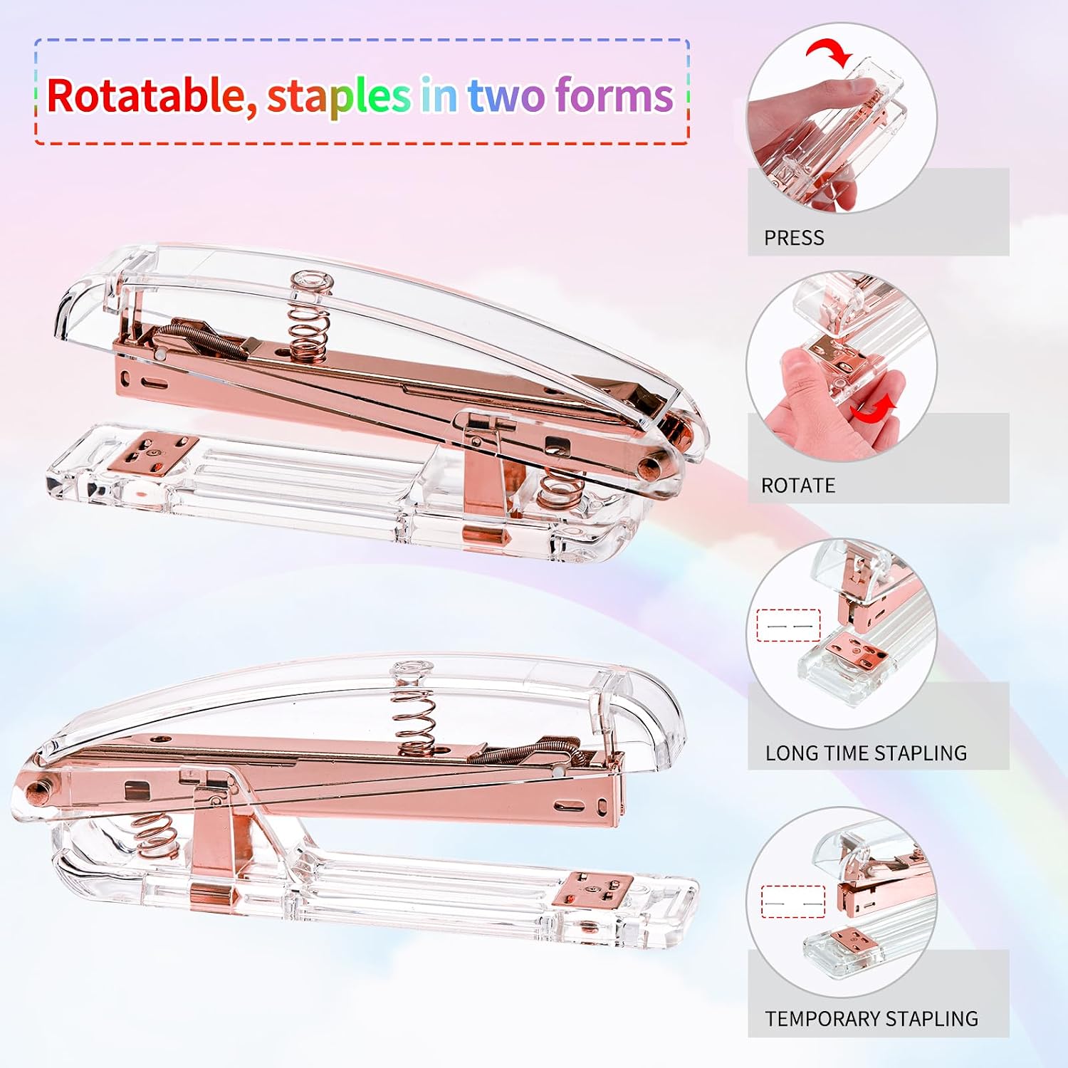 Rose Gold Desk Accessories, Office Supplies and Accessories Set, Acrylic Stapler Set, Staple Remover, Phone Holder, Pen Holder, Scissor, Ruler, Transparent Tape - view 3
