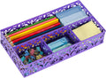 Desk Drawer Organizer with 4 Compartments, Carved Hollow Floral Metal Tray for Office, Jewelry, Cosmetics - No Assembly, Purple