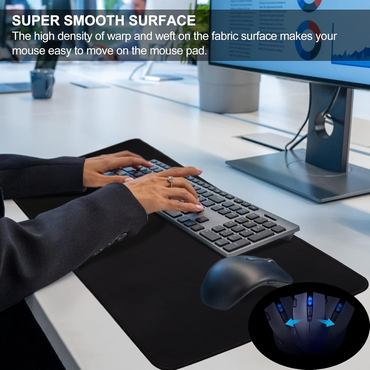 Large gaming mouse pad with stitched edges, [27.5x11.8in] extended mouse pad with non-slip natural rubber base for gamer/desktop/office/home (70x30 black) - view 4