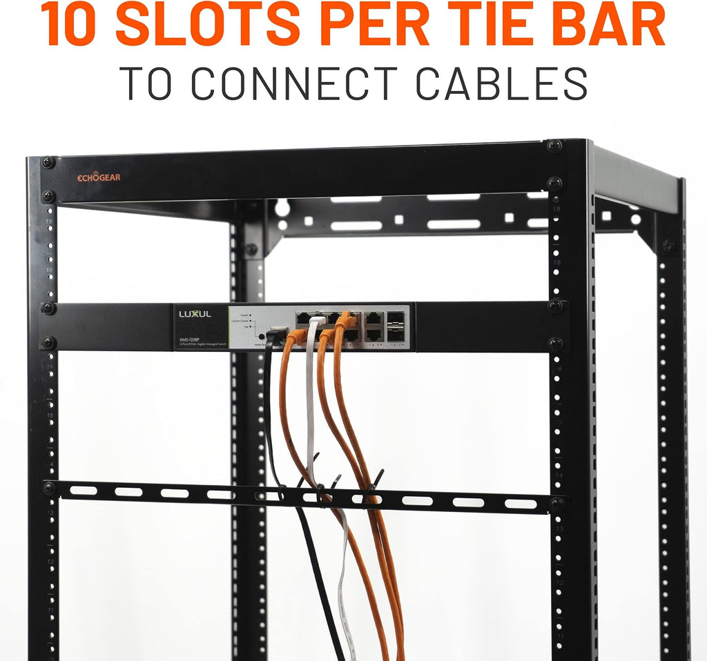Rack Cable Management Tie Bar Kit - Includes 4X 1U Tie Bars, 24 Zip Ties, 8 Cage Nuts, & 8 Screws - Works with 19" Open Frame Racks & Enclosures - view 7