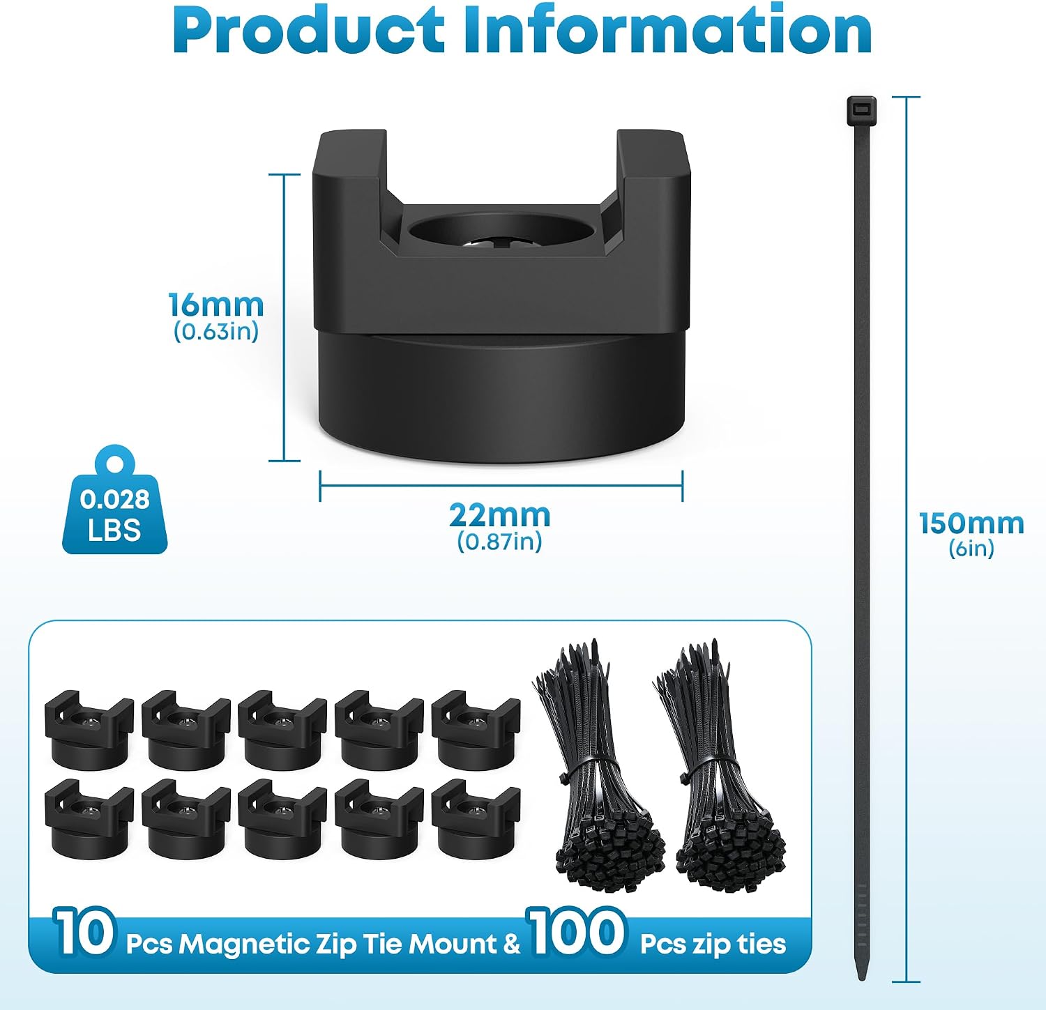 110 Pcs Magnetic Zip Tie Mount Kit(100 zip ties 10 Magnet base) Strong magnetic wire holder, Magnet Cable Tie Clips Holder Wire Management Clips for Home Office Marine Electrical Wiring Organization - view 2