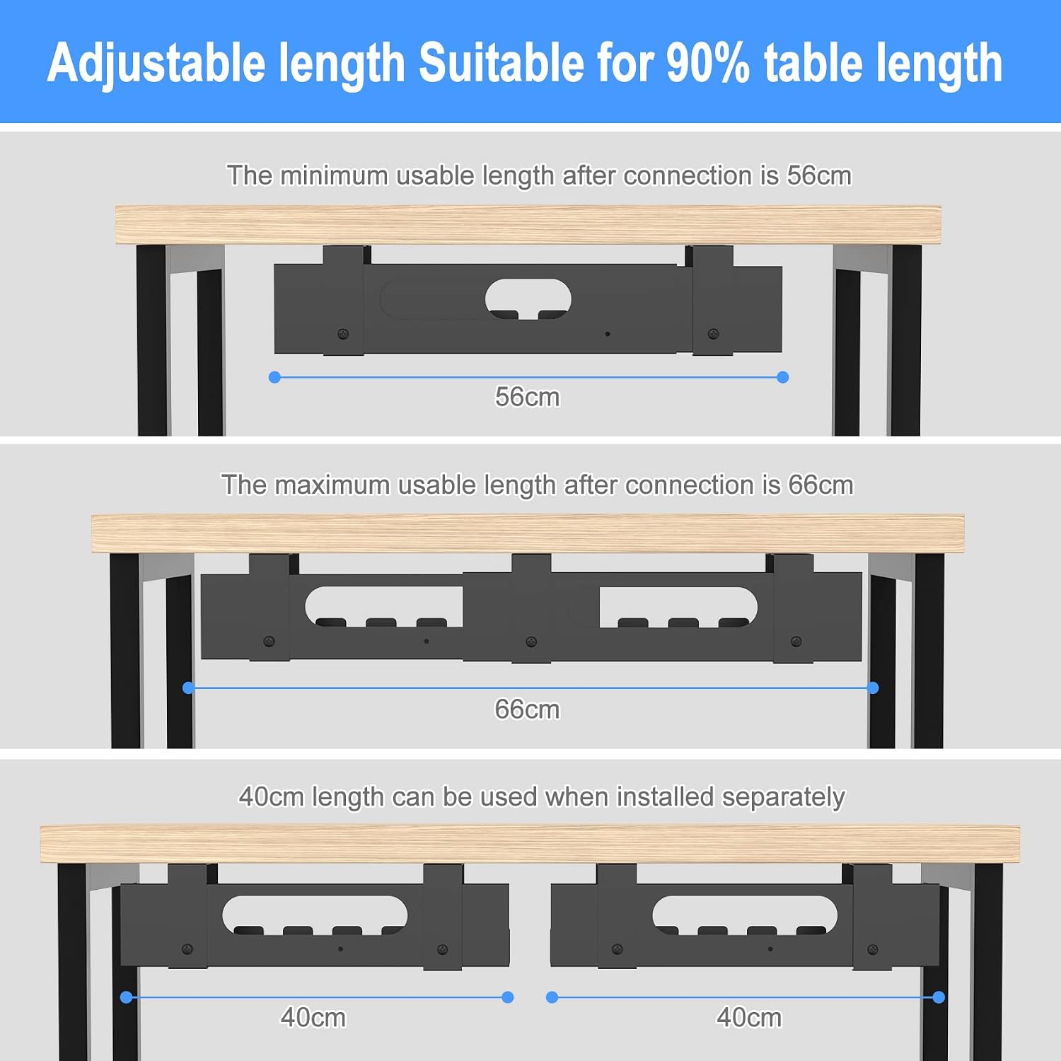 2PACKS Cable Management Under Desk Tray Adjustable Large Under Table Cord Wire Organizer for Standing Desk - view 5