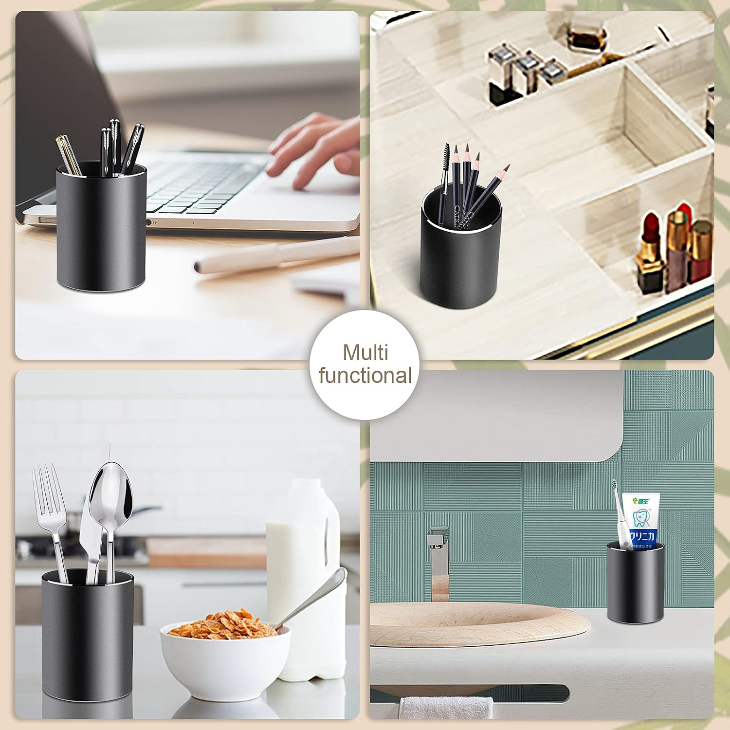 Metal Pen Holder Aluminum Pencil Holder for desk, Round Desktop Organizer and Black Pencil Cup for Office, School, Home and Stationary Supplies (3.15 x 3.15 x 3.94 Inches) - view 5
