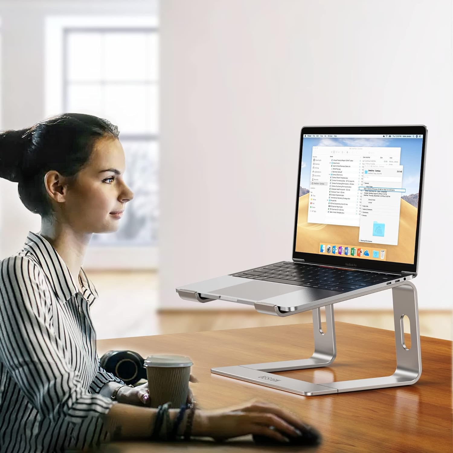 LS03 Aluminum Laptop Stand, Ergonomic Detachable Computer Stand, Notebook Riser, Laptop Mount Compatible with Air, Pro, Dell, HP, Lenovo More 10-15.6" Laptops, Silver - view 7