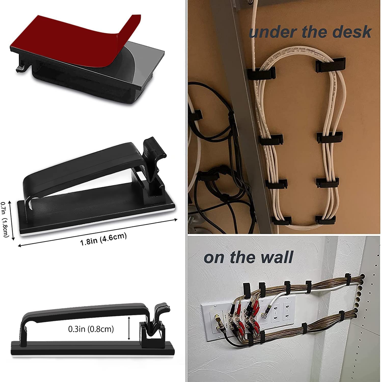 50Pcs Self Adhesive Cable Management Clips - Black | for TV PC Ethernet Cable, Wall, under Desk Home Office - view 4