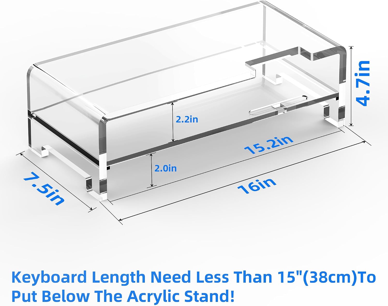 Acrylic Monitor Stand Riser Clear Laptop Stand 2-Tier L16 xW7.5 xH4.7 | Computer Monitor Stand Laptop Riser with Storage, Compatible with All Notebooks and Monitors, Desk Organizer for Home Office - view 2