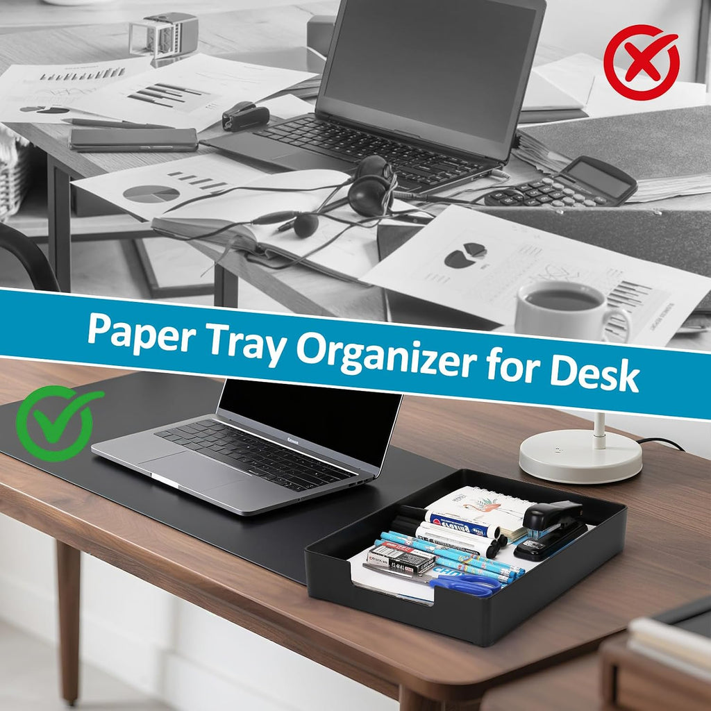 Letter Size A4 Papers Tray Desk Drawer Organizer Tray A4 Plastic Letter Paper Stationery Desk Accessories, Black Holder File Organization for Office, School, Home Storage (2 Pack) - view 5