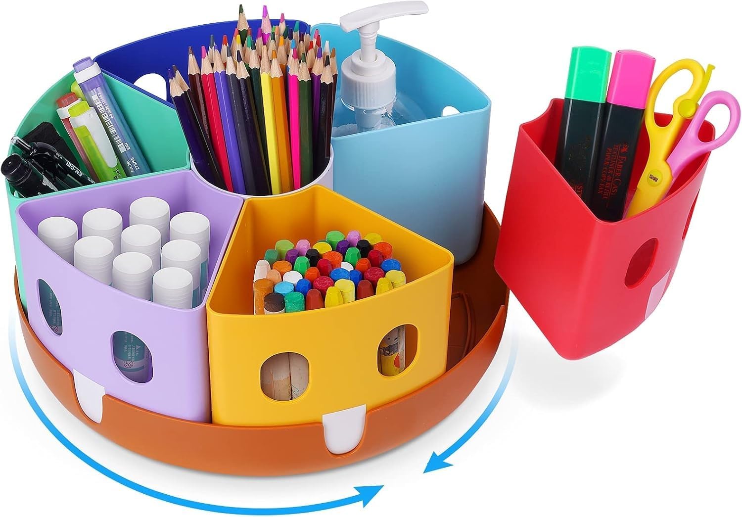 Rotating Art Supply Organizer, Lazy Susan Caddy, Large | Rotating organizer keeps markers, crayons and craft supplies visible and easy to reach on classroom or home desks
