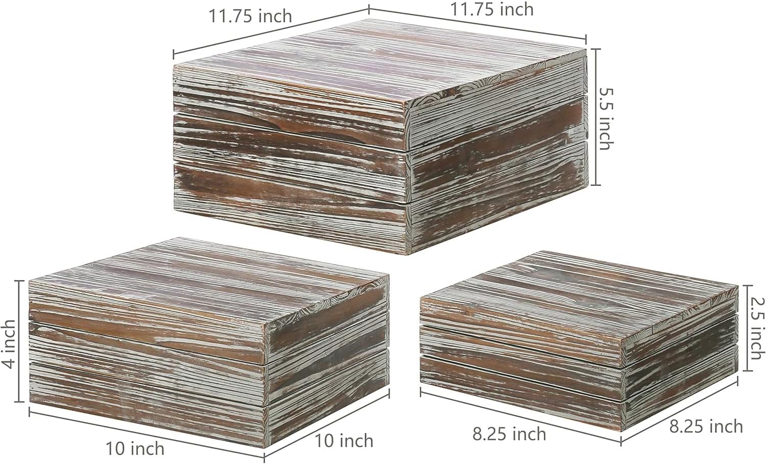 3 Piece Rustic Solid Torched Wood Dessert Cake and Cupcake Stand, Decorative Box Display Risers - view 4
