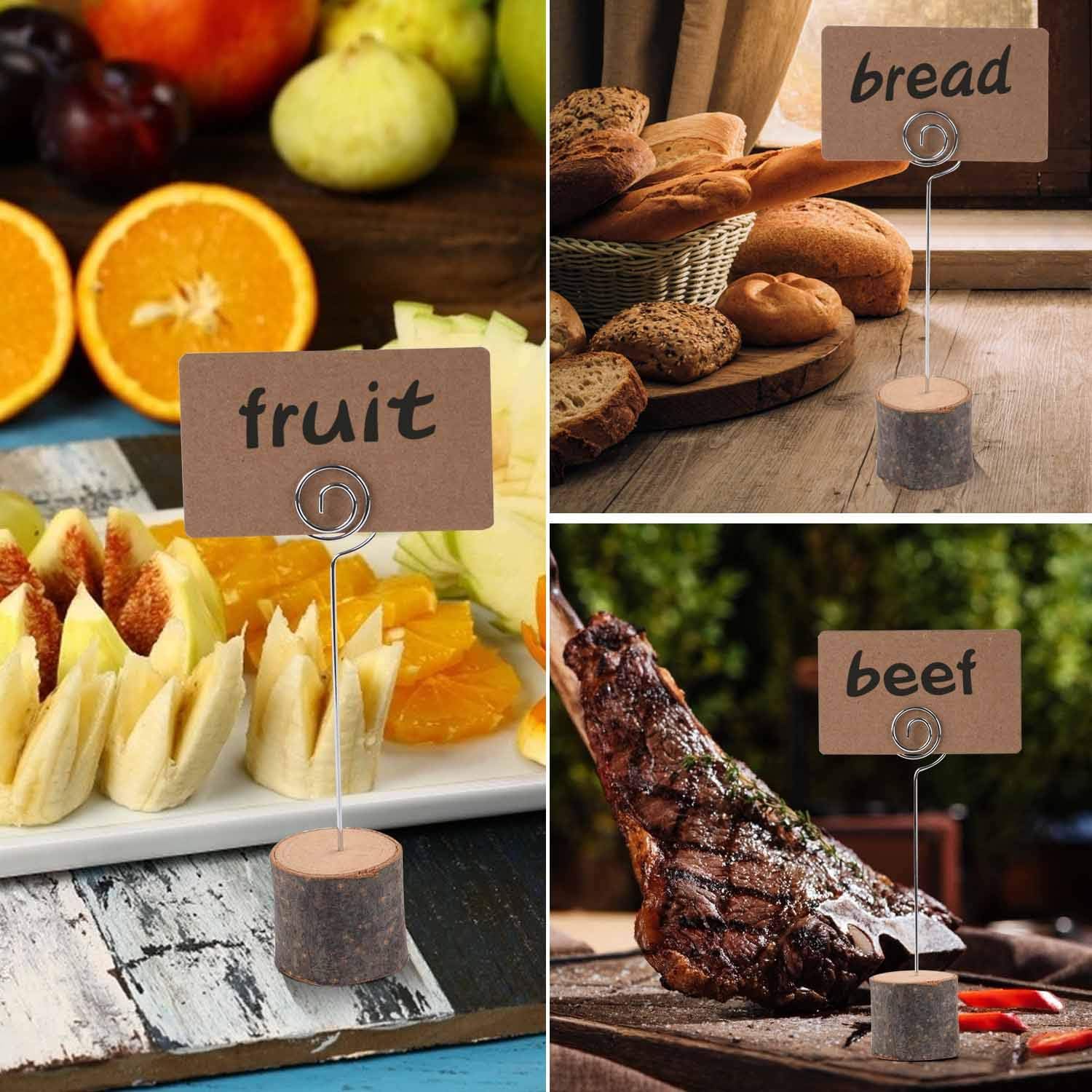 20Pcs Premium Wood Place Card Holders with Swirl Wire and 30 Pcs Kraft Place Cards, Memo Holder, Table Number Holders Stands, Name Cards Photo Holders for Wedding Party Sign Food Cards Label - view 4