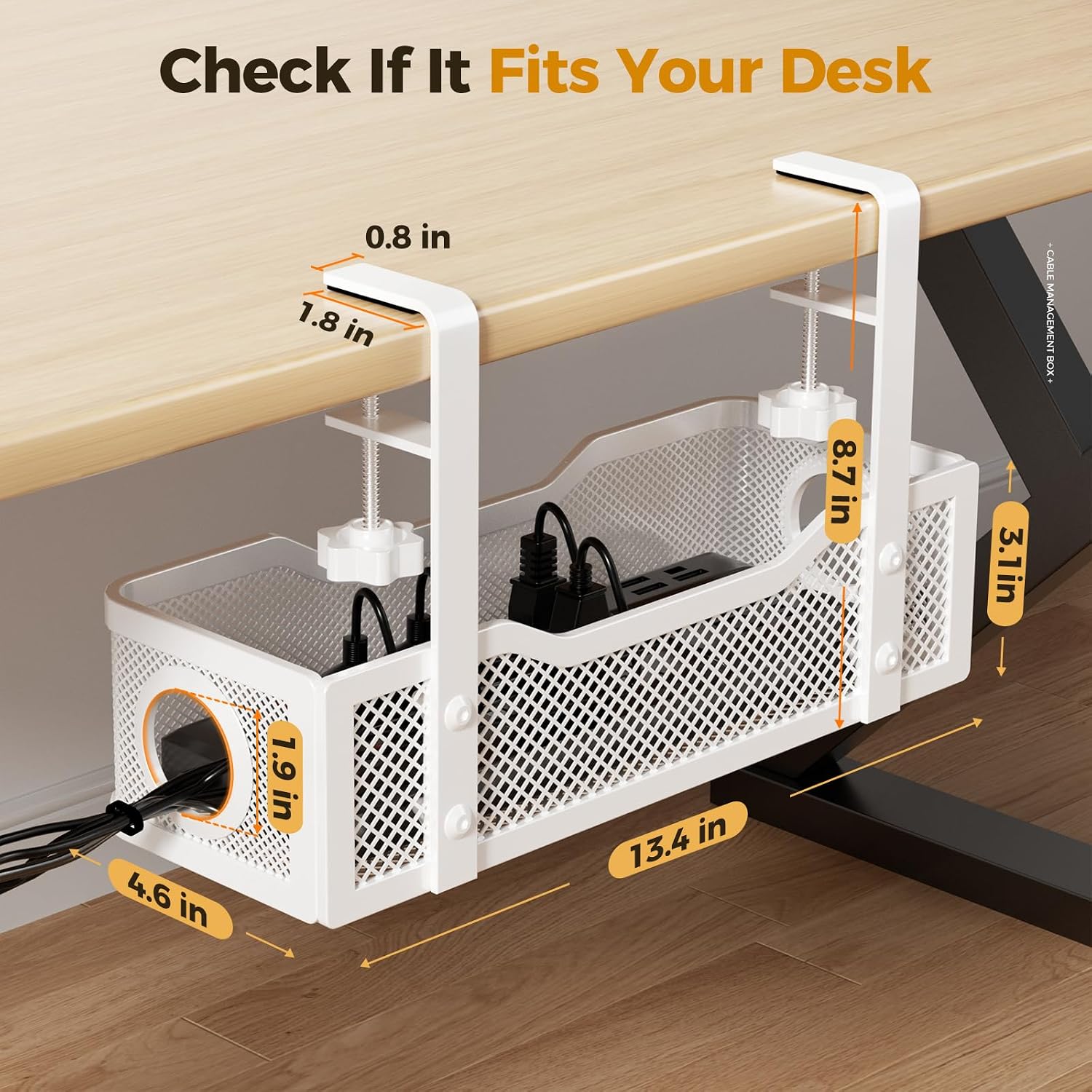 Under Desk Cable Management Tray White, Wire Organizers No Drill, Cable Tray with Clamp for Wire Management, Cord Organization Box for Office, Home - No Damage to Desk - view 6