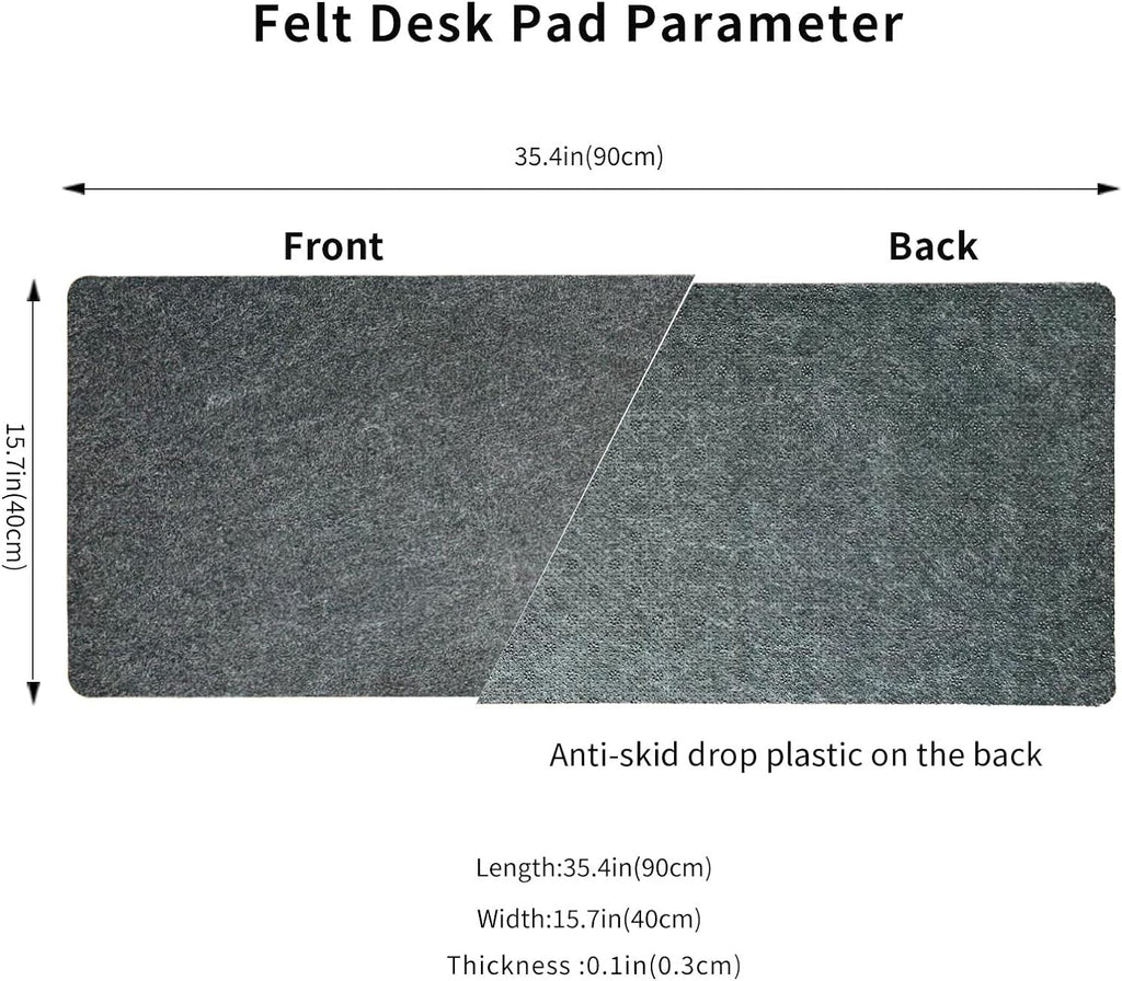 Non-Slip Felt Desk Mat,36 x 16 Inches Large Desk Pad Protector | Office Computer Desk Mat for Full Keyboard and Mouse Pad,Dark Grey - view 3