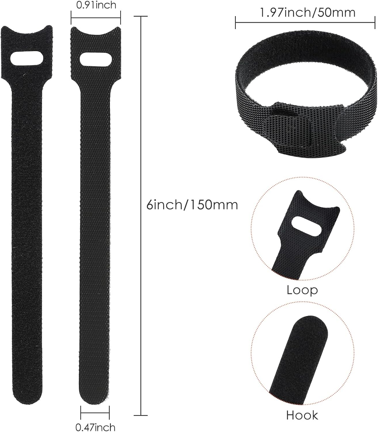 120PCS 6 Inch Reusable Cable Ties Wire Ties Cord Organizer Cable Organizer Adjustable Management Black - view 2