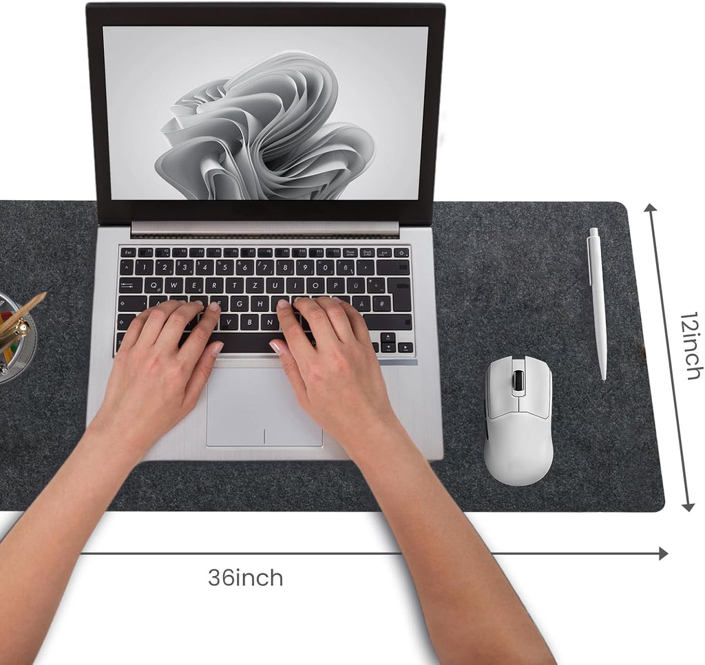 Felt Desk Mat, Computer Mat for Desk, Dark Gray (36x12Inches) | Non-Slip Large Felt Mouse Pad and Keyboard Mat, Felt Desk Pad for Office and Home, Desktop Protection - view 2