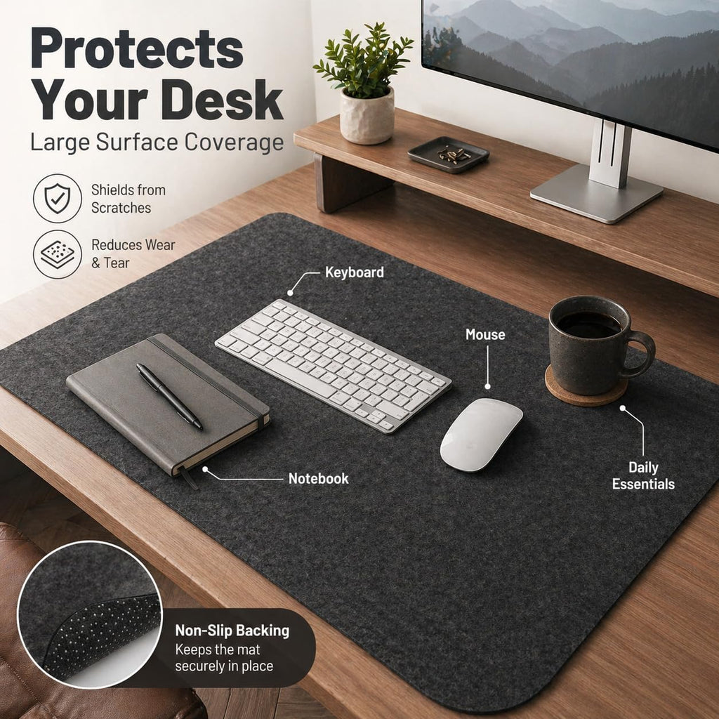 Premium Reversible Felt Desk Mat | Computer Pad for Keyboard & Mouse | Office & Home Workspace Protector (Light Gray, 36Inx12In) - view 5
