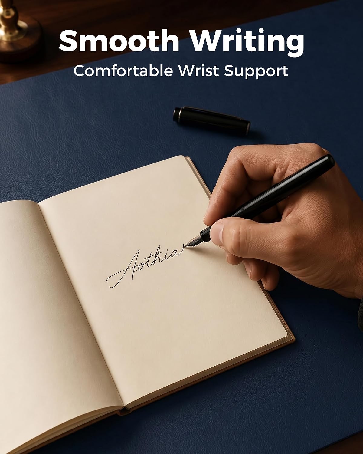 Dual-Sided Desk Mat, FSC Cork & PU Leather Desk Pad, Large Mouse Pad & Writing Surface for Daily Workspace Setup, Non-Slip Waterproof Desk Protector - 35.4" x 15.7", Dark Blue - view 6
