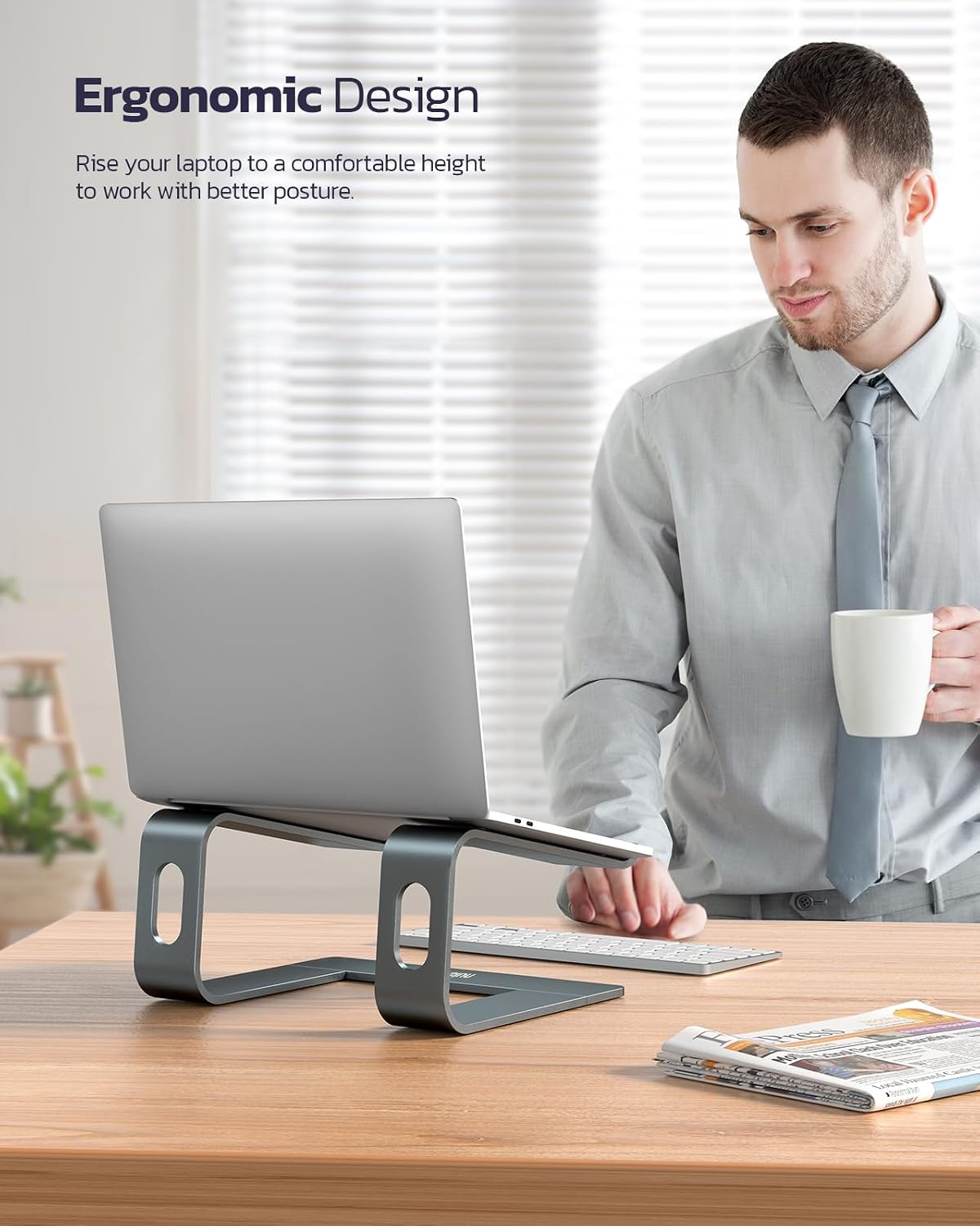 Full Aluminum Laptop Stand, Stable Support to 22 lbs, Open Cooling | Detachable for Portable Storage, Easy Setup, Saves Desk Space, Compatible with 10-16 Inch Laptops, Office Desk Accessories - view 3