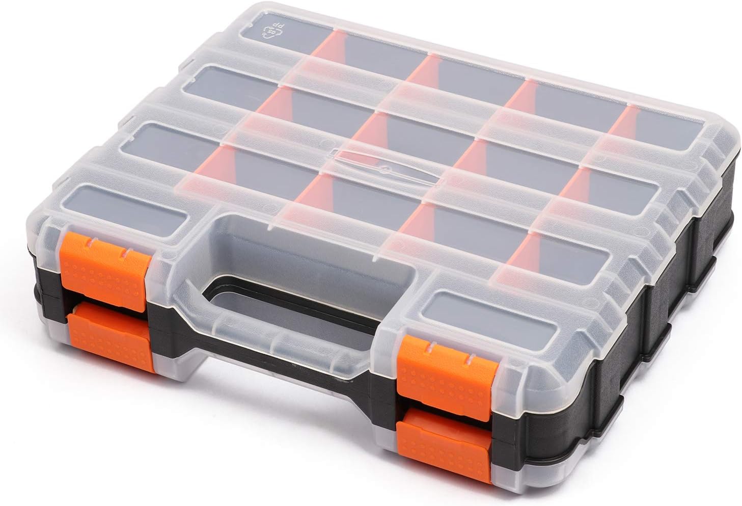 Double Side Tools Organizer, Customizable Removable Plastic Dividers, Hardware Box Storage, Excellent for Screws,Nuts,Small Parts, 34-Compartment, Black/Orange,12.6"L x 10.6"W x 3.2"H