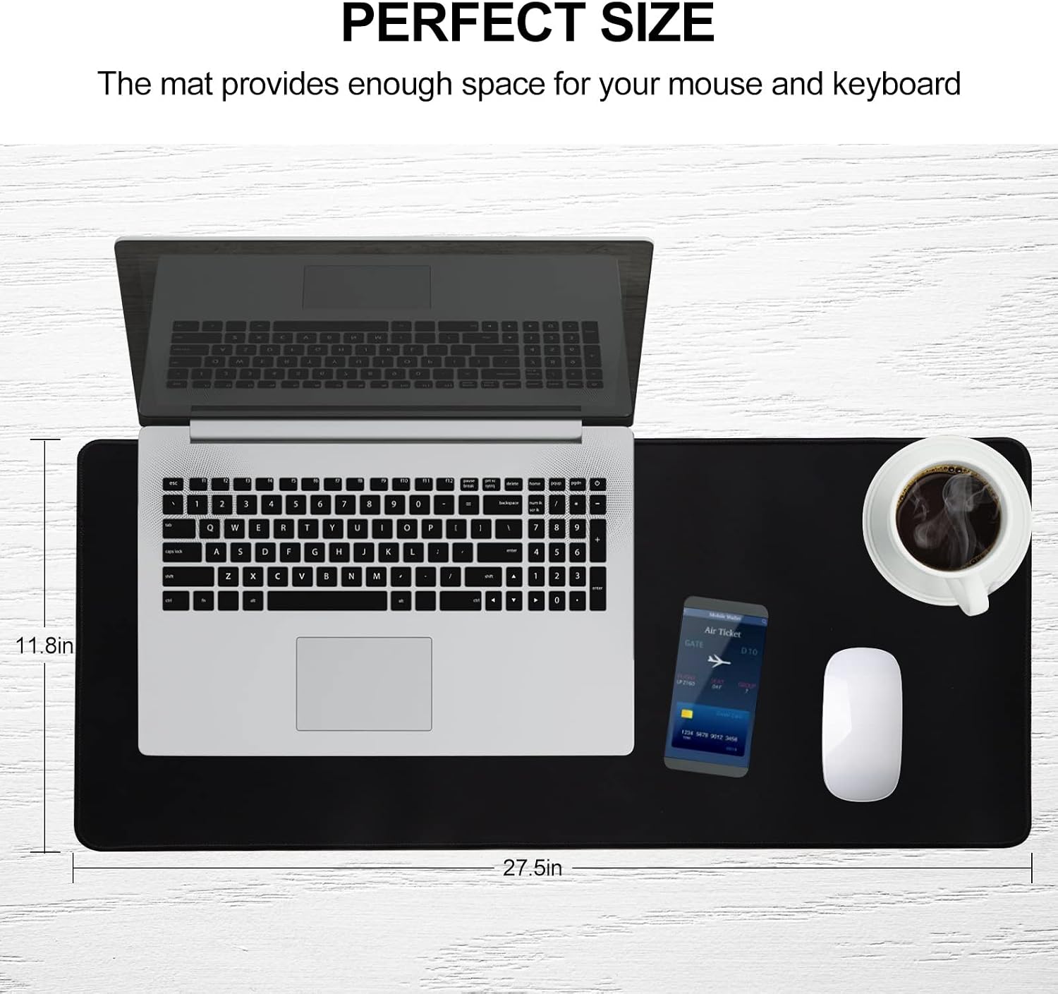 Large gaming mouse pad with stitched edges, [27.5x11.8in] extended mouse pad with non-slip natural rubber base for gamer/desktop/office/home (70x30 black) - view 2