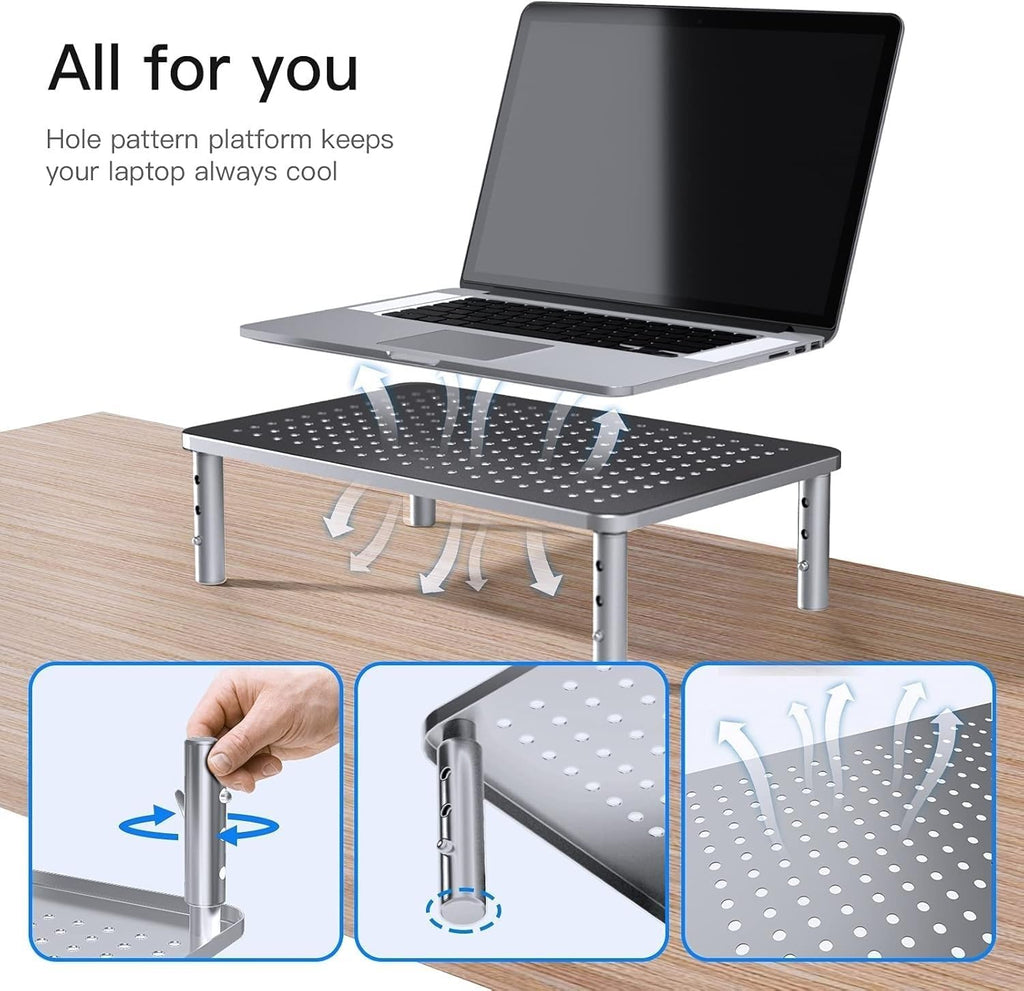 Monitor Riser - 3 Height Adjustable Stand for Laptop, Computer, iMac, PC, Printer, Desktop Ergonomic Metal Monitor Riser with Mesh Platform - view 4