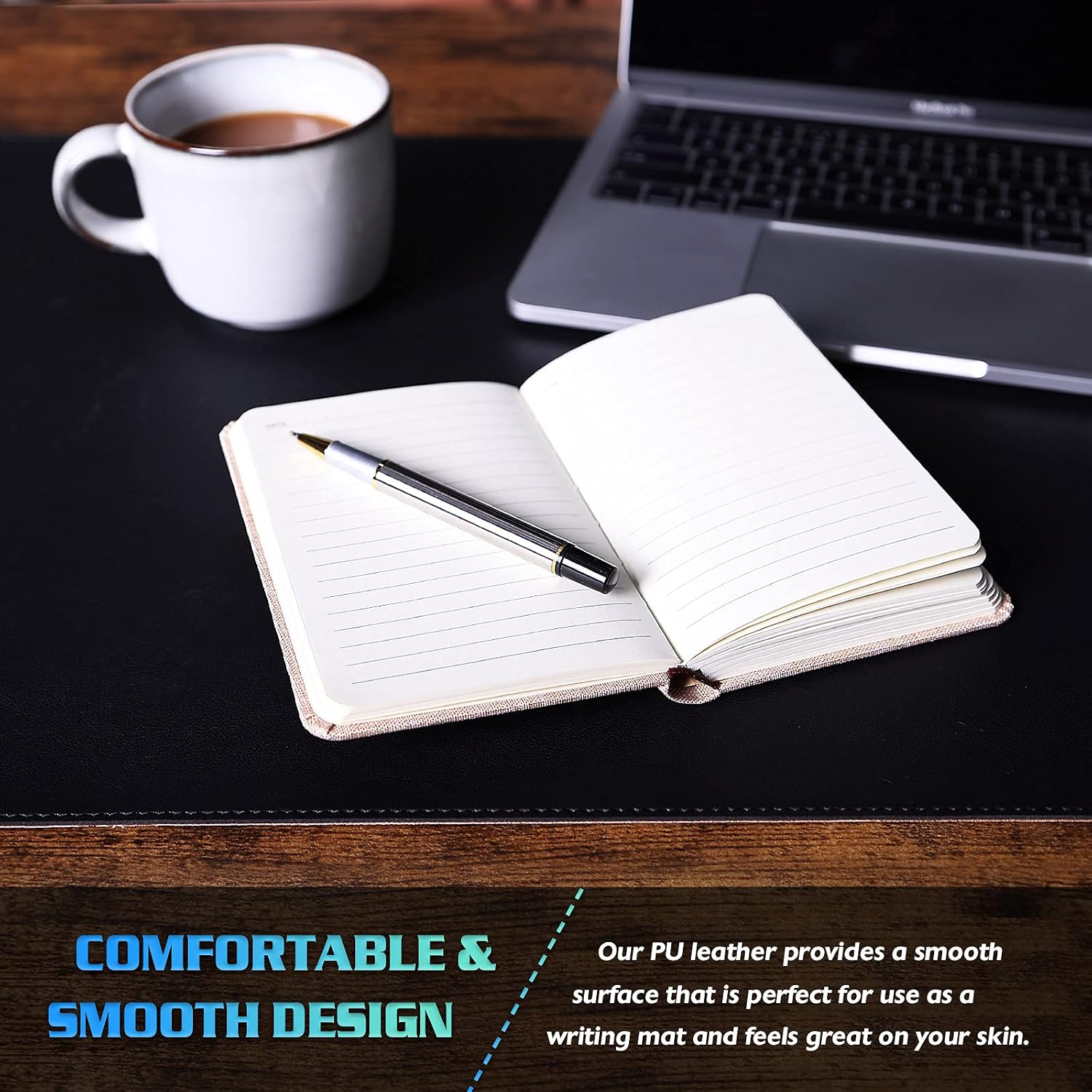 Large Sewing Leather Desk Mat, Desk Pad (Black, 31.5" x 15.7") | Mouse and Keyboard Pad, PVC Computer and Laptop Mat, Desktop Protector and Cover, Writing Pad and Blotter for Home Office - view 5