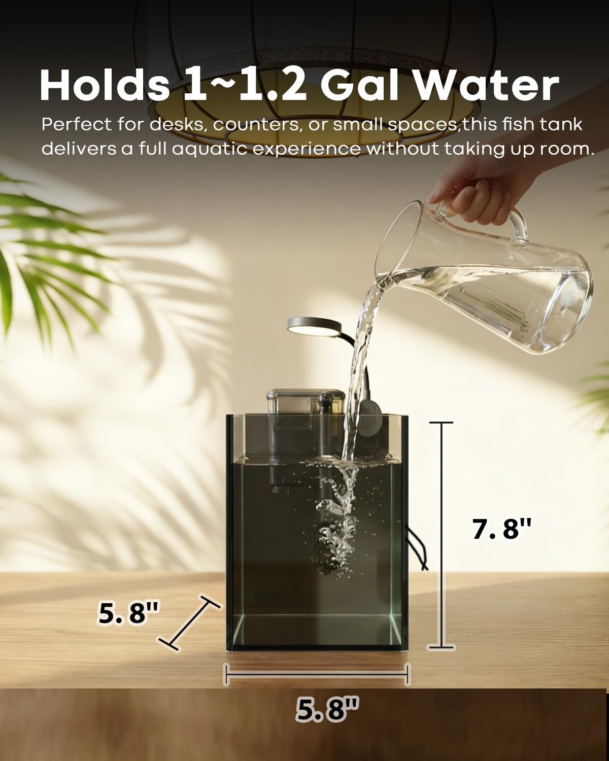 Desktop Small Aquarium Set Glass Fish Tank 1.25 Gallon, with Water Pump Filter Bright LED Light Gravel Cleaning Tool, Starter Kit Small Space Easy Setup Space-Saving Design Betta Shrimp - view 3
