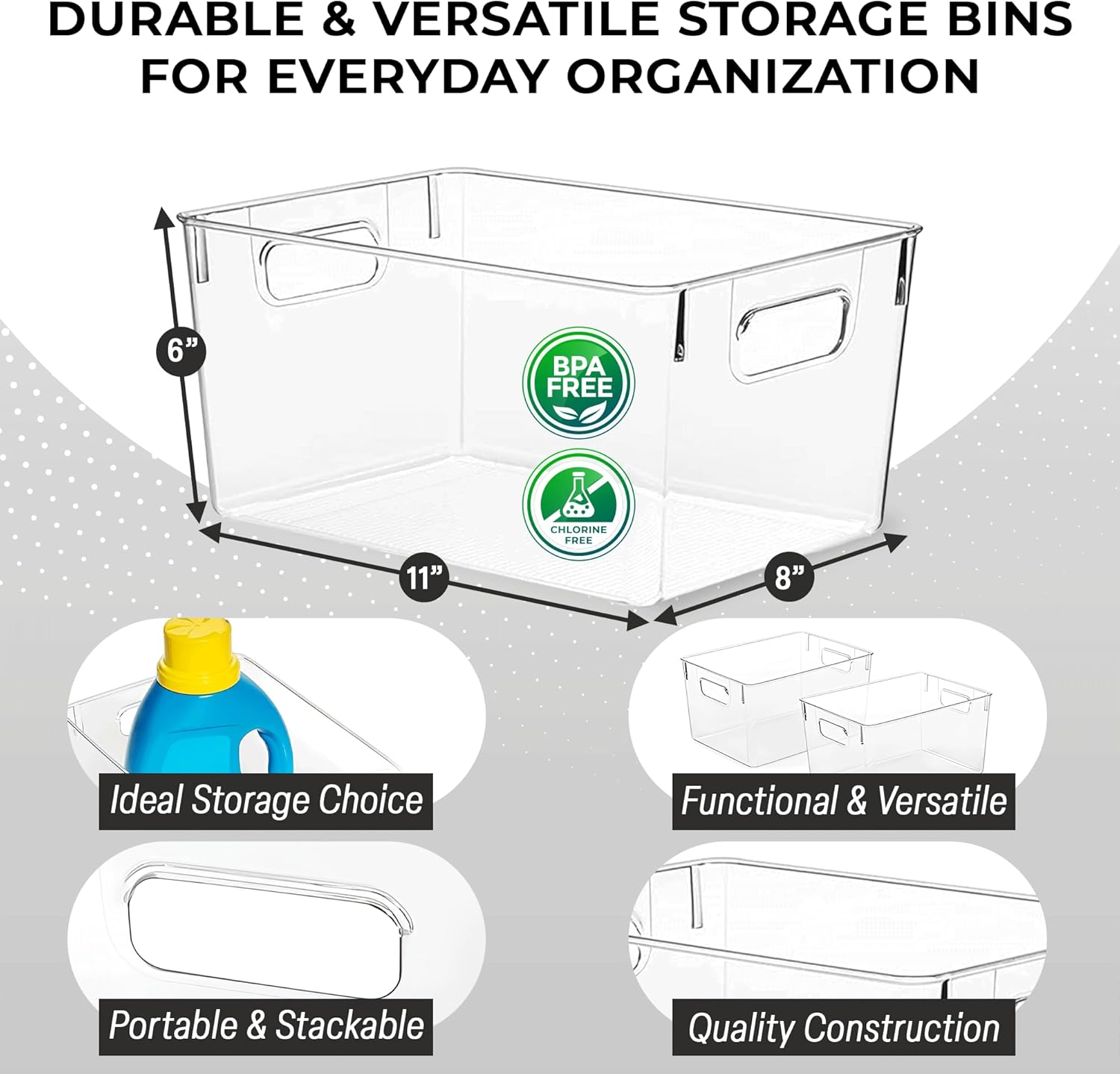 Clear Plastic Storage Bins – Pantry Organizers & Storage Containers, Cabinet Organizer - Home Organization Must Haves for Kitchen, Laundry Room, Office, Closet, Garage & Freezer - view 4