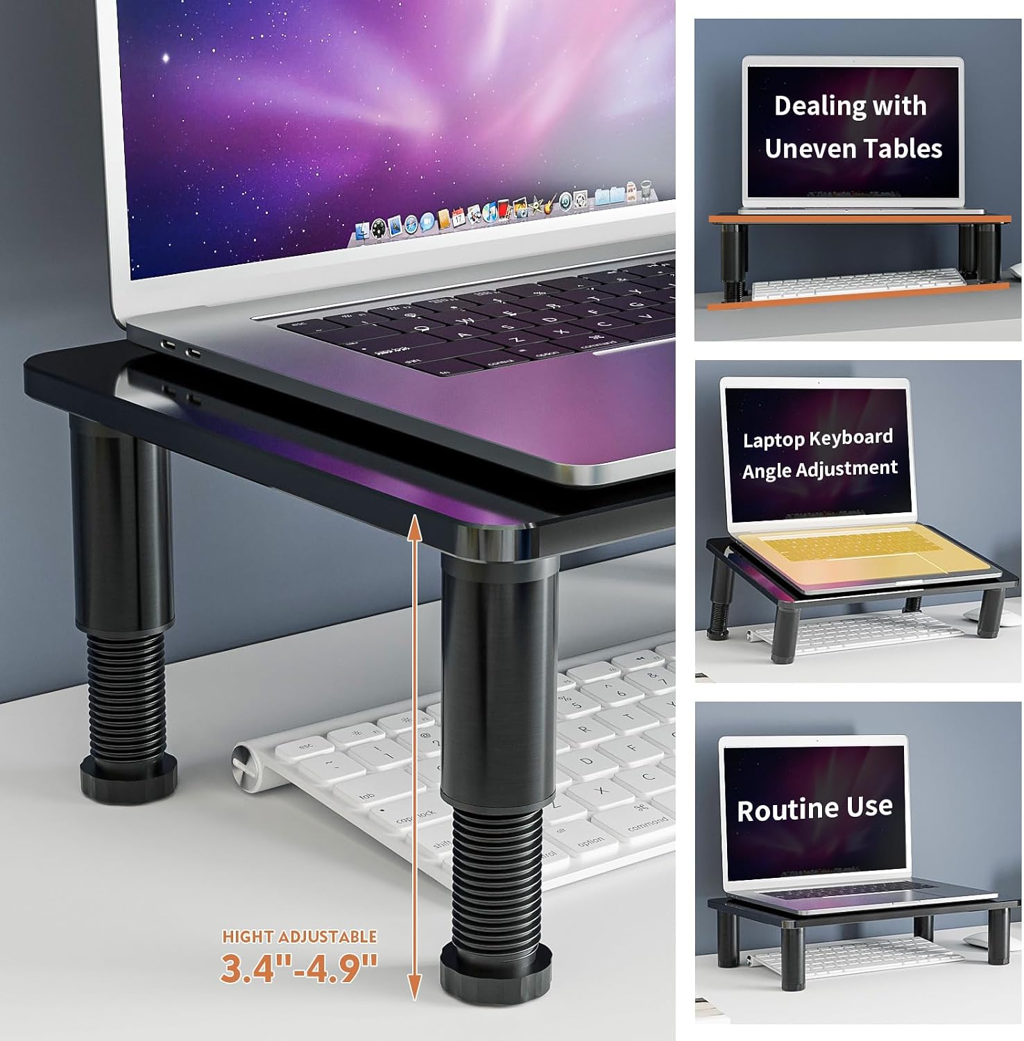 2 Pack Computer Monitor Stand Riser with Height Adjustable Multi Media Desktop Stand for Flat Screen LCD LED TV, Laptop/Notebook/Xbox One, Black HD01B-202 - view 2