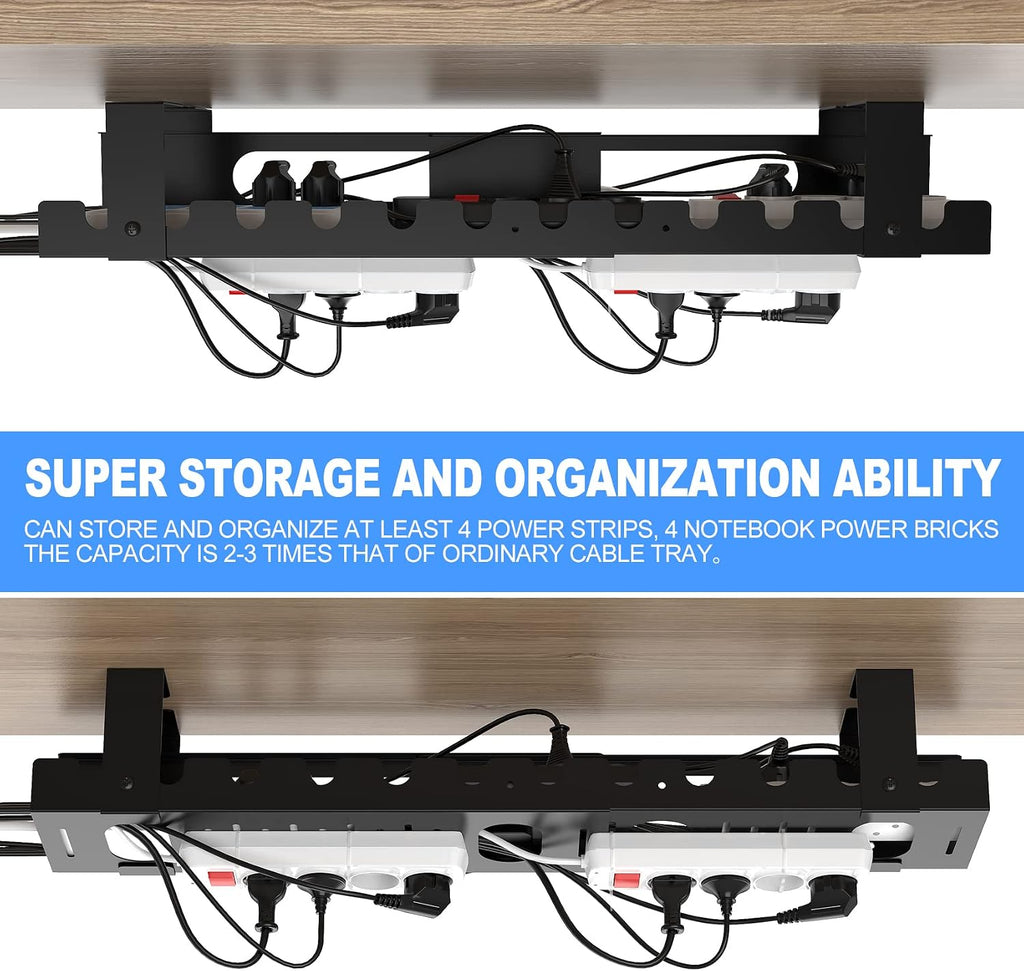 2PACKS Cable Management Under Desk Tray Adjustable Large Under Table Cord Wire Organizer for Standing Desk - view 2