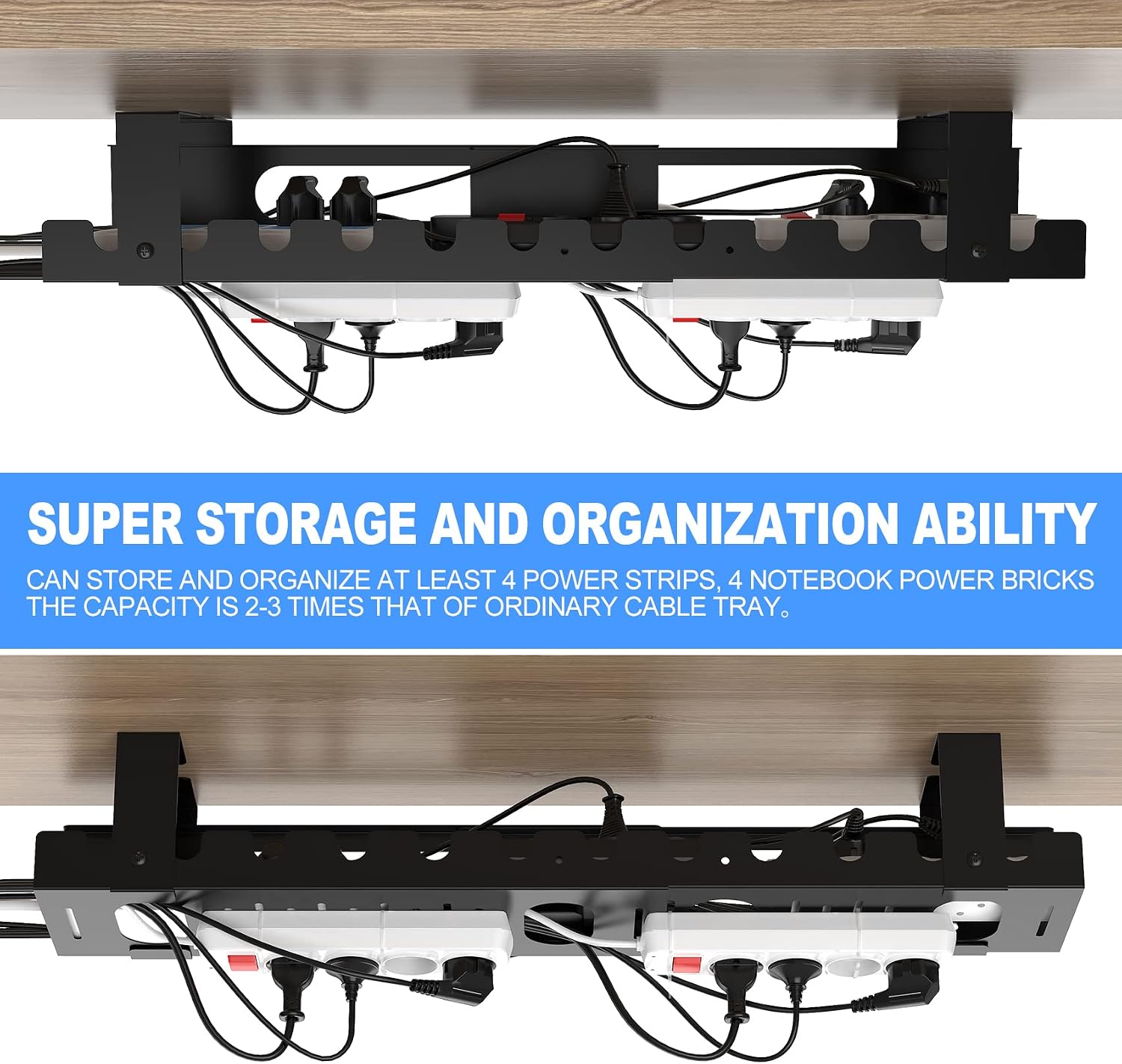 2PACKS Cable Management Under Desk Tray Adjustable Large Under Table Cord Wire Organizer for Standing Desk - view 2