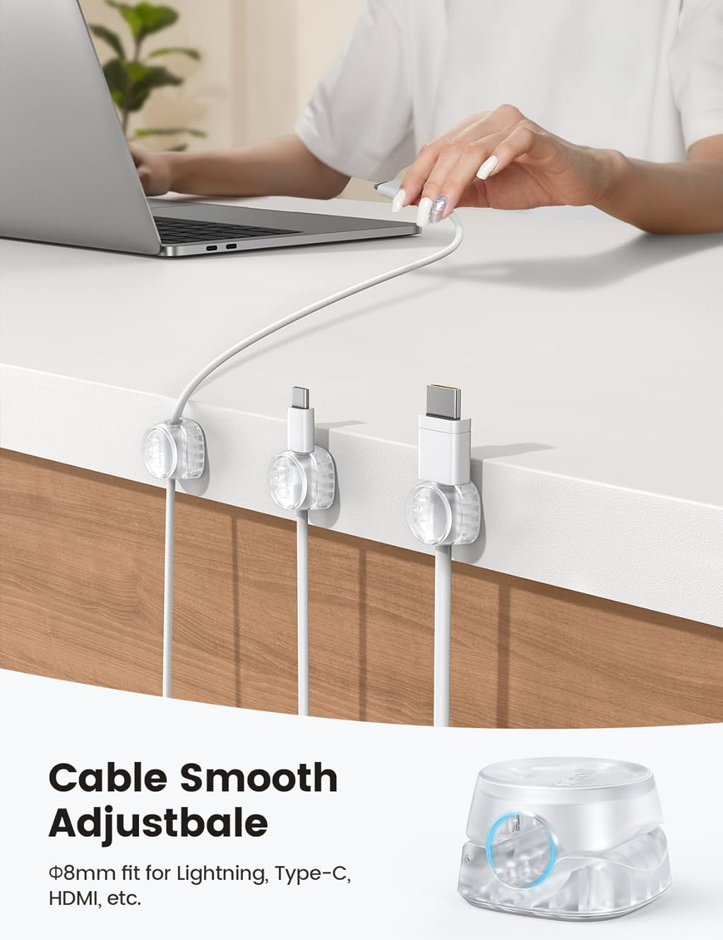 12 Pack Cord Organizer, [1s Lock] Spring Cable Holder Clips | Smooth Adjustable, Adhesive Phone Charger Cable Management Wire Keeper for Nightstand Desk Wall Car Office Home, Clear - view 6