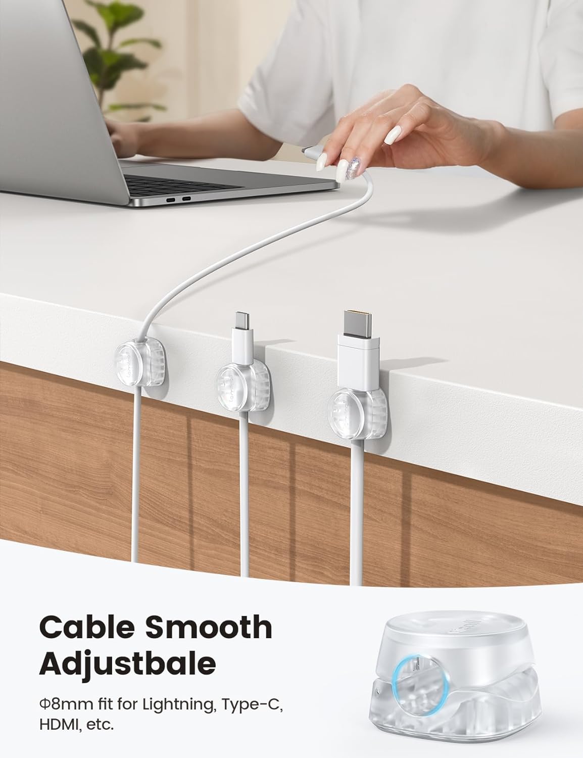 12 Pack Cord Organizer, [1s Lock] Spring Cable Holder Clips | Smooth Adjustable, Adhesive Phone Charger Cable Management Wire Keeper for Nightstand Desk Wall Car Office Home, Clear - view 6