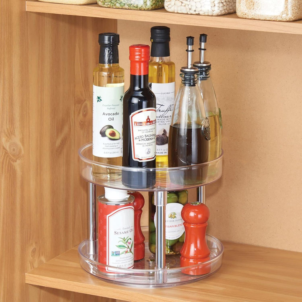 2-Tier Lazy Susan Turntable for Kitchen Cabinets, Shelf, Table, Countertop, 9" Multi Level Rotating Organizer Carousel, Storage Turntable Organizer, Ligne Collection, 2 Pack, Clear/Chrome - view 8