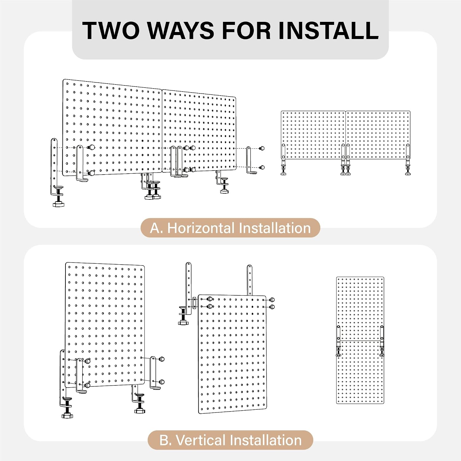 32 x 12 Inch Clamp On Desk Pegboard Complete Kit | No Drill Metal Privacy Panel and Organizer with Accessories for Home Office, Gaming Setup, Cables and Supplies - view 3