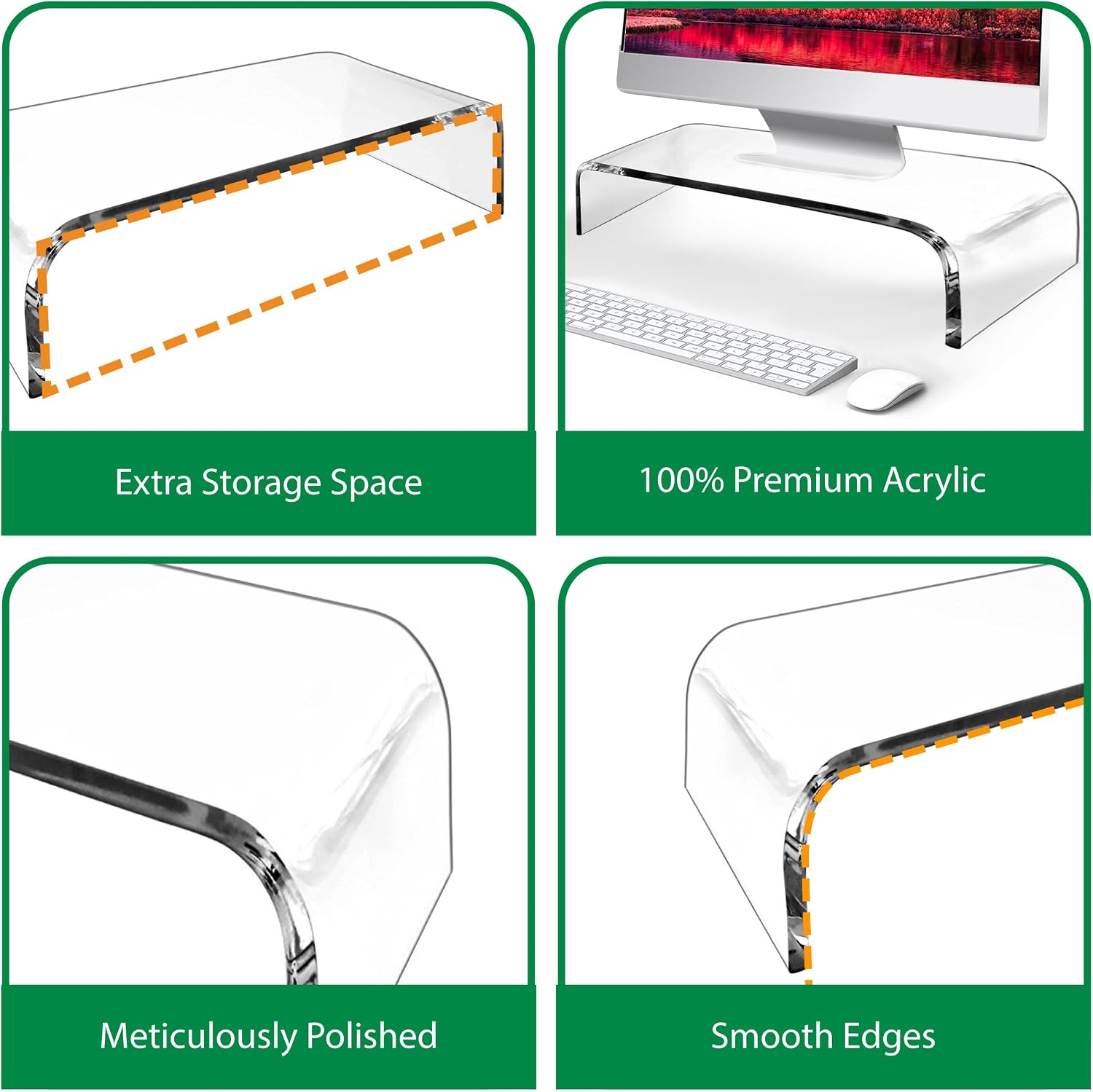 Premium acrylic clear monitor stand laptop/PC/multimedia monitor riser for home office - view 5