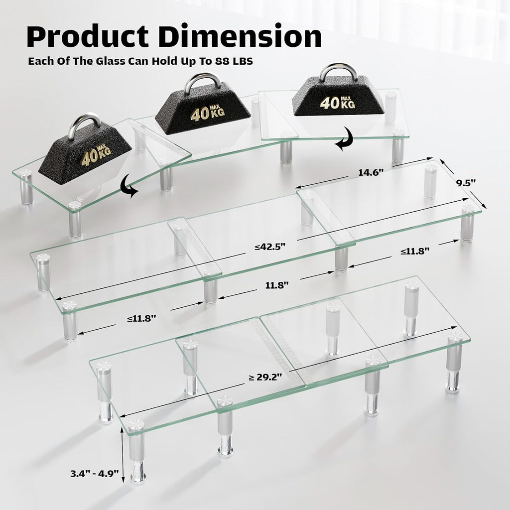 Dual Monitor Stand -Adjustable Length and Angle Dual Monitor Riser, Desktop Organizer for PC, Computer, Laptop (Clear) - view 7