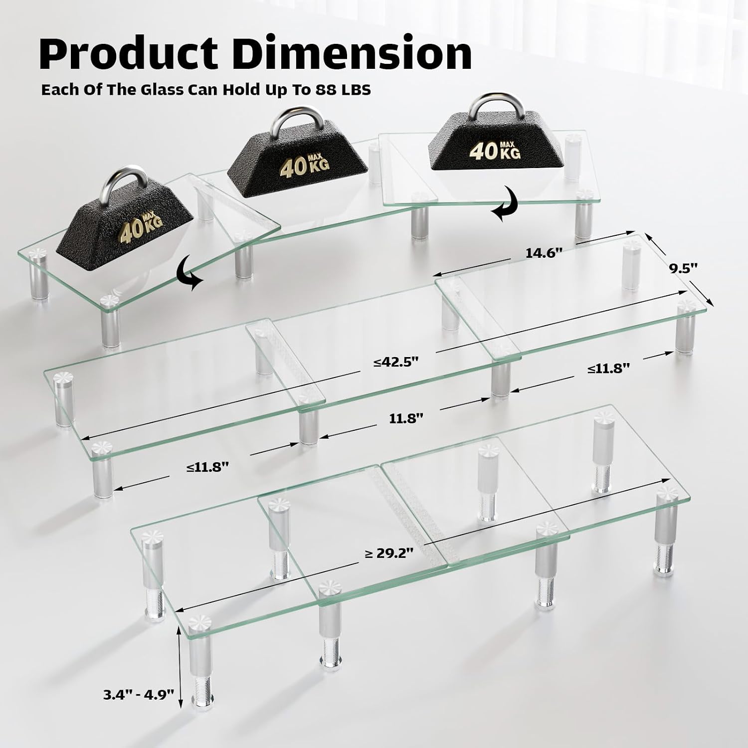 Dual Monitor Stand -Adjustable Length and Angle Dual Monitor Riser, Desktop Organizer for PC, Computer, Laptop (Clear) - view 7