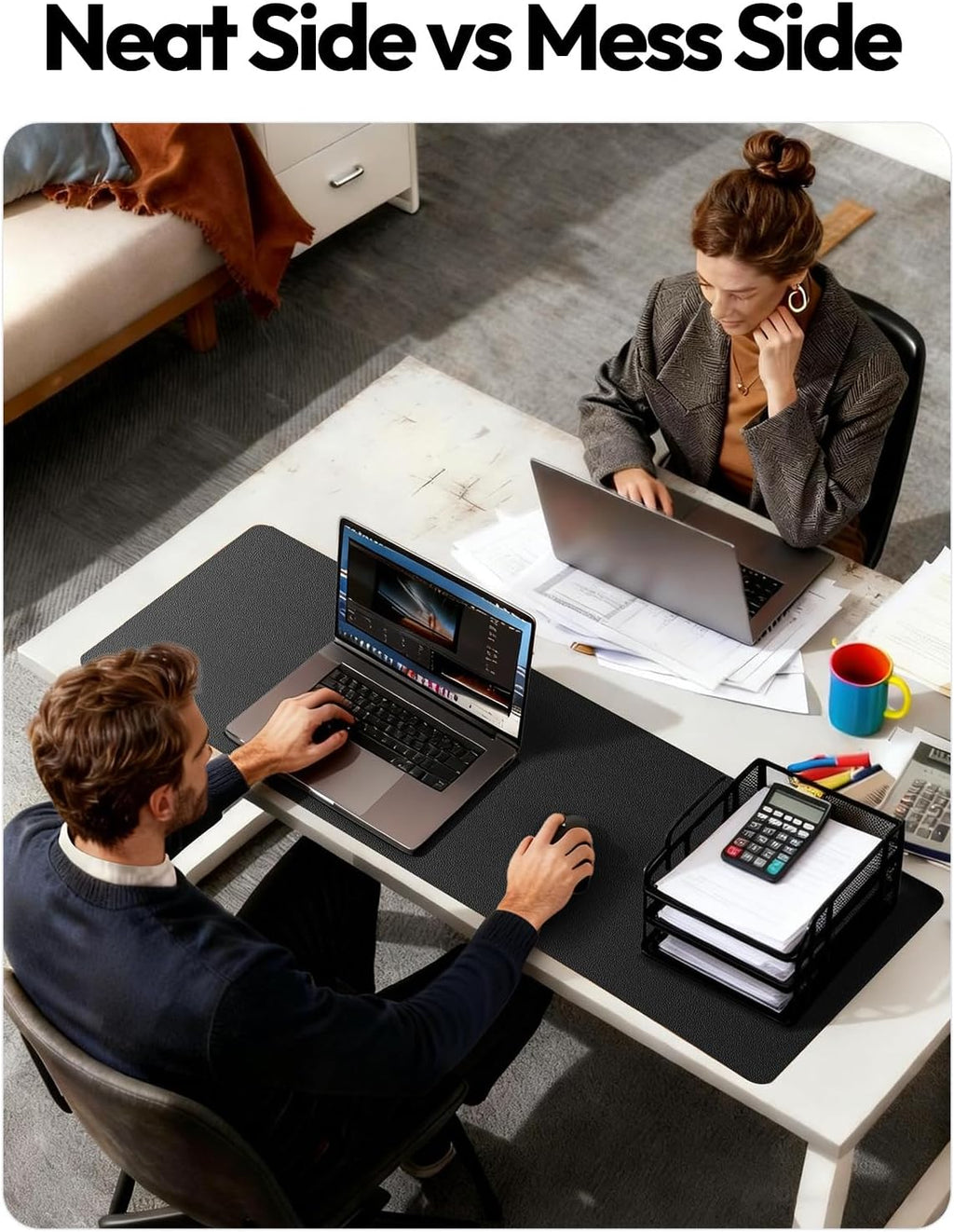 Leather Desk Protector, Office Mat, Large Mouse Mat, Non-Slip PU Leather Blotter, Laptop Desk Mat, Waterproof Writing Pad for Office and Home (Black, 31.5" x 15.8") - view 6
