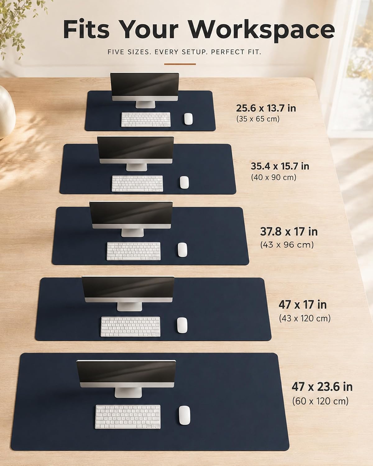 Dual-Sided Desk Mat, FSC Cork & PU Leather Desk Pad, Large Mouse Pad & Writing Surface for Daily Workspace Setup, Non-Slip Waterproof Desk Protector - 35.4" x 15.7", Dark Blue - view 4