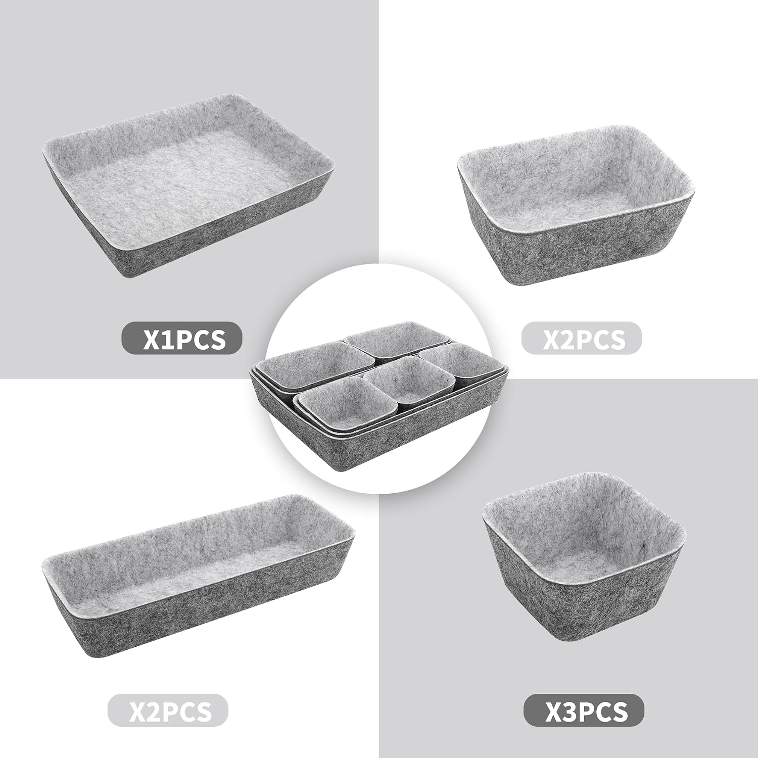 8pcs Drawer Organizers, Separators, Storage Box,Felt Storage Bins Inserts Tool Containers Toy Basket Shelf Cubes Foldable Drawer Dividers Desk Organisers -Grey Matching - view 3