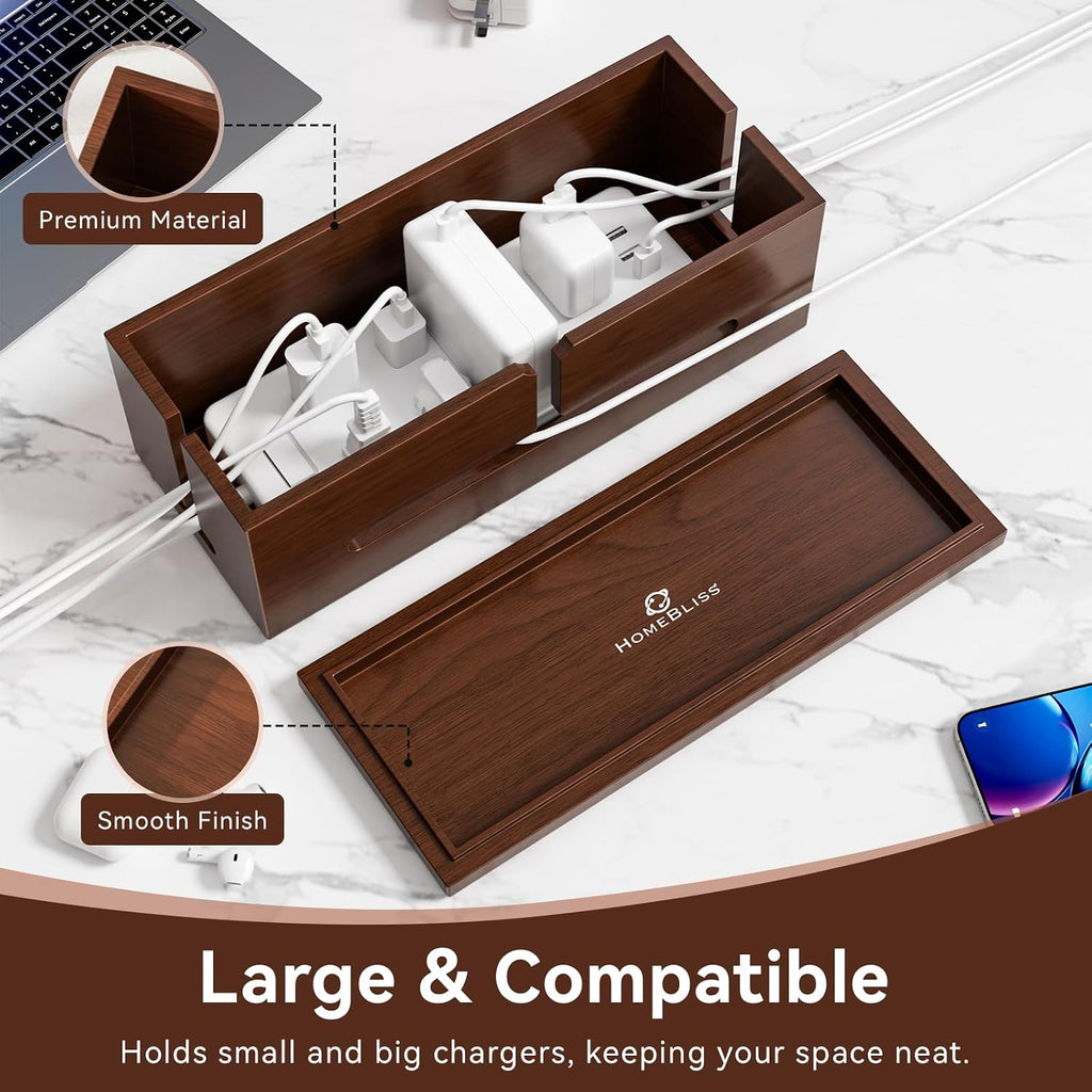 Large cable management box - stylish wire organizer, wire concealer and wire management box - wire management box with protective sleeve (brown) - view 2