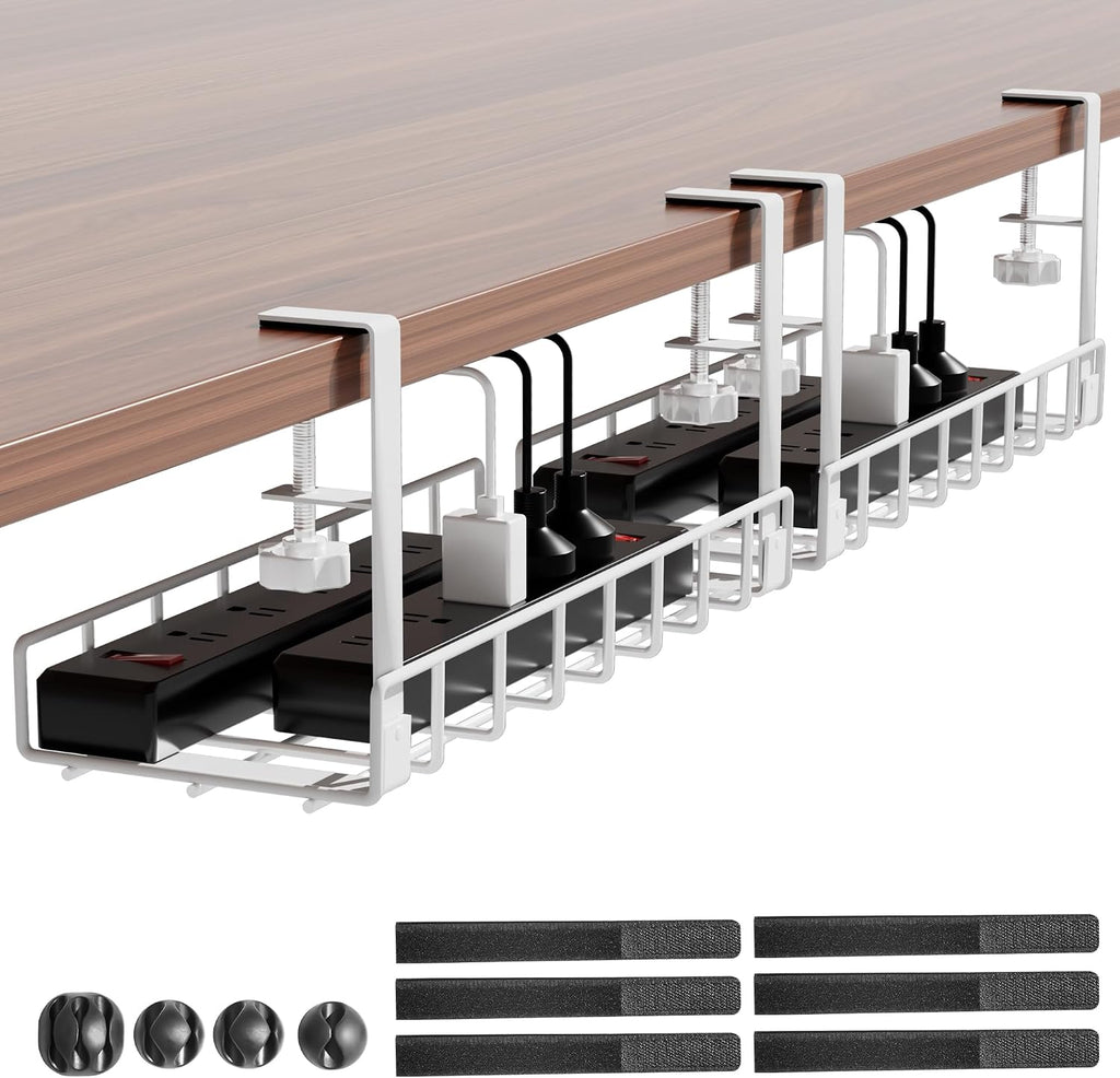 Under Desk Cable Management Tray, Upgraded Wire Management No Drill No Screws, Cable Tray with Clamp for Wire Organizers, Computer Cord Rack for Office, Home - No Damage to Desk White - view 7