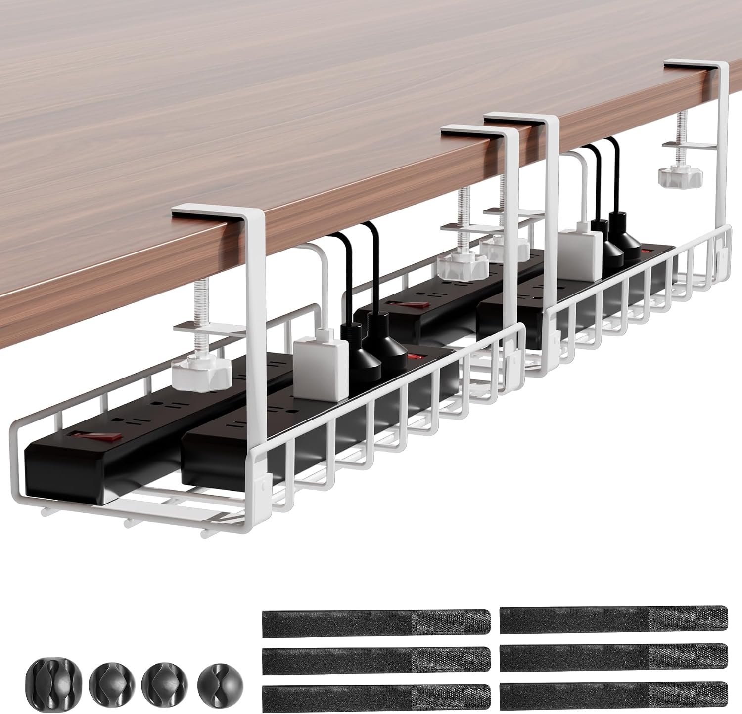 Under Desk Cable Management Tray, Upgraded Wire Management No Drill No Screws, Cable Tray with Clamp for Wire Organizers, Computer Cord Rack for Office, Home - No Damage to Desk White - view 7
