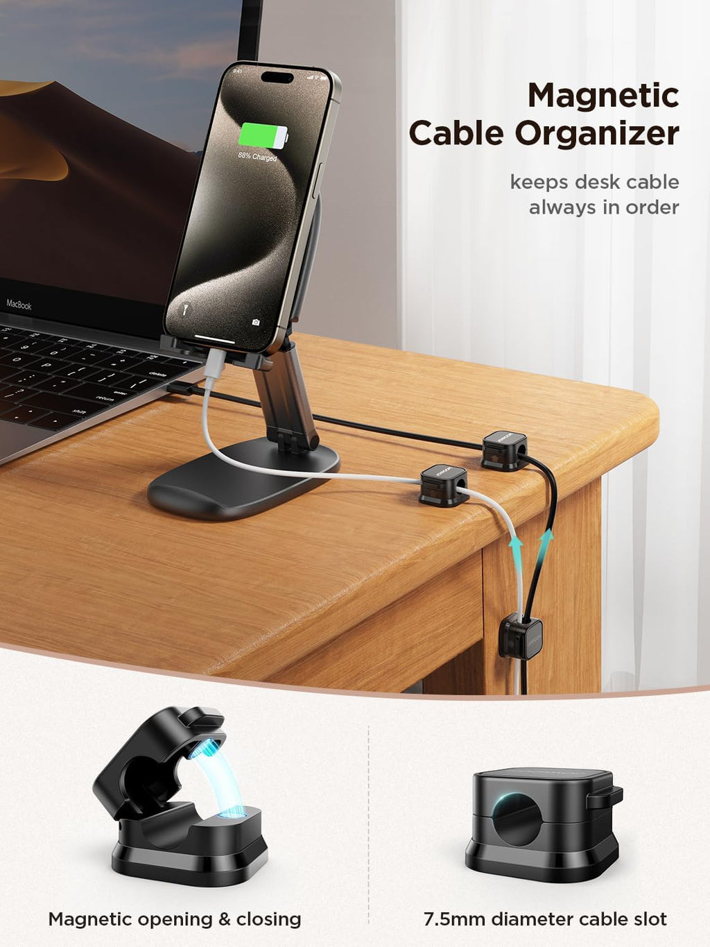 9 Pack Magnetic Cable Clips, Cord Organizer Adhesive Wire Holder | Home Nightstand Office Desk Accessories, Car Wall Organization, Phone Charger Cord Holder Management, Cable Smooth Adjustable - view 2