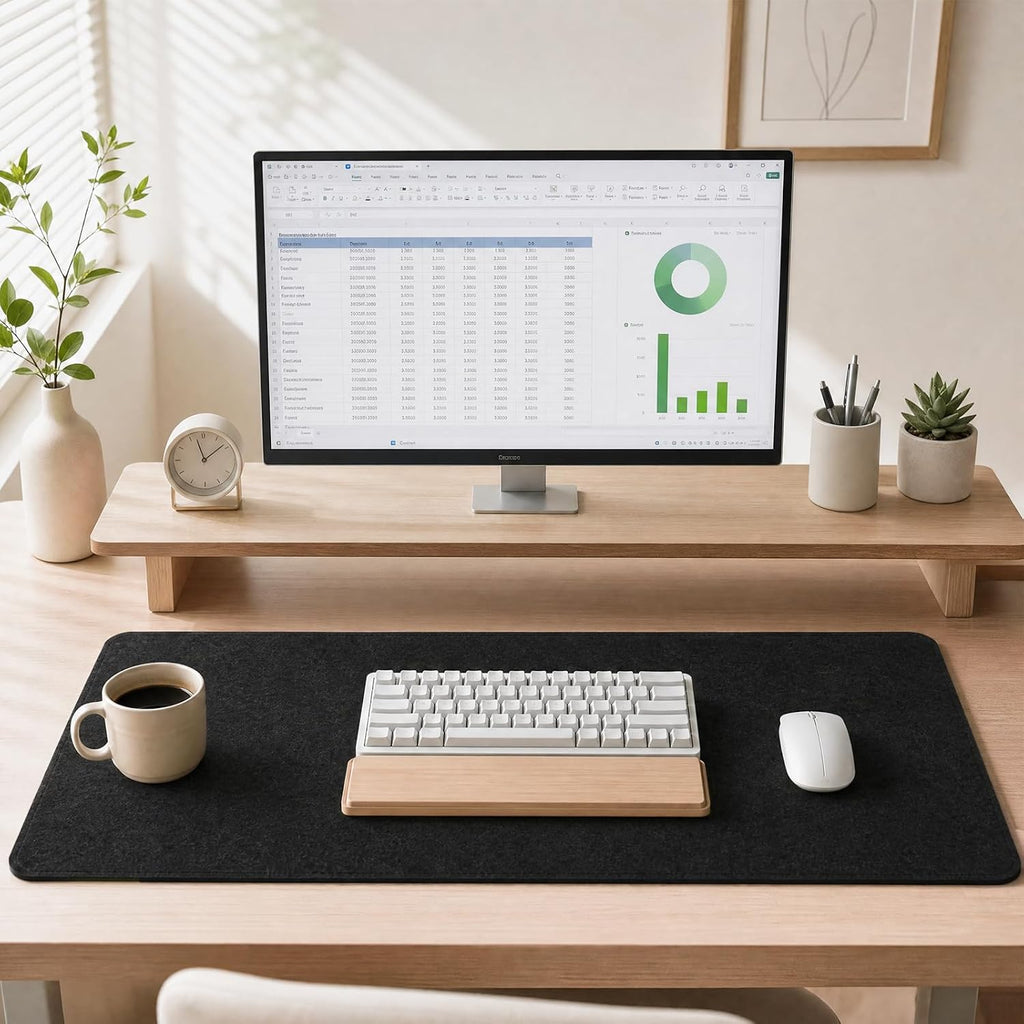 Large Felt Desk Mat for Keyboard and Mouse，Computer Desk Pad Protector | 35×12in Black，Non-Slip Extended Mousepad Soft Desktop Mat Cover，for Home Office Workspace Accessories - view 3